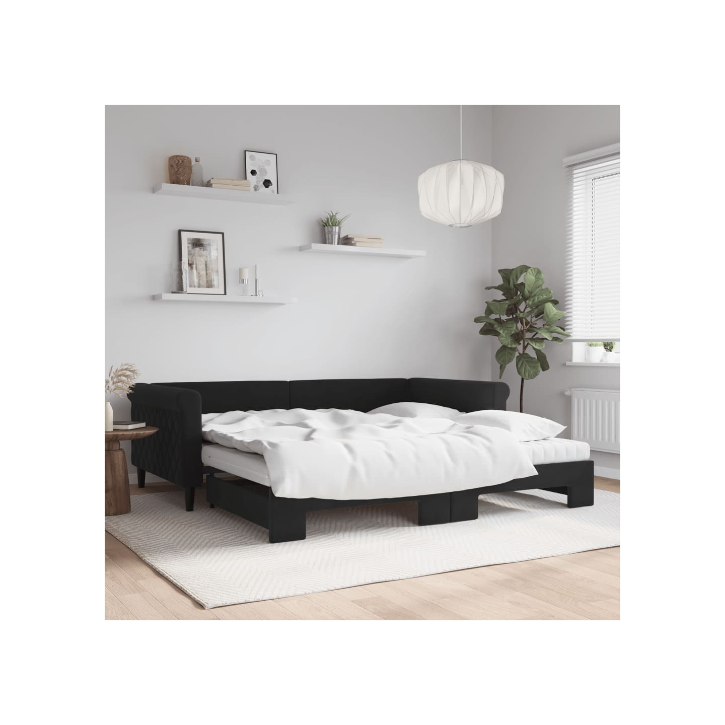 Lit de jour avec lit gigogne et matelas noir 100x200 cm velours