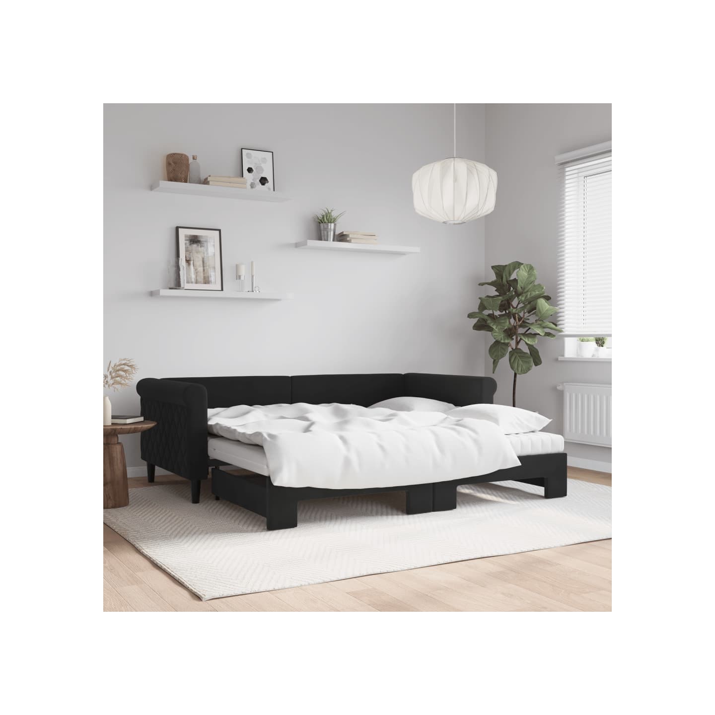 Lit de jour avec gigogne et matelas noir 90x190 cm velours