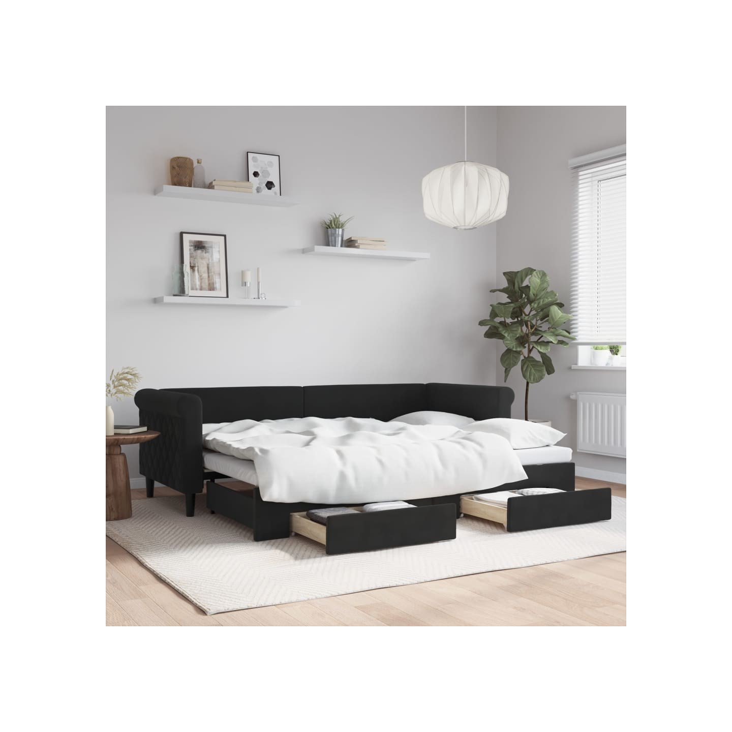 Lit de jour avec gigogne et tiroirs sans matelas noir 80x200 cm