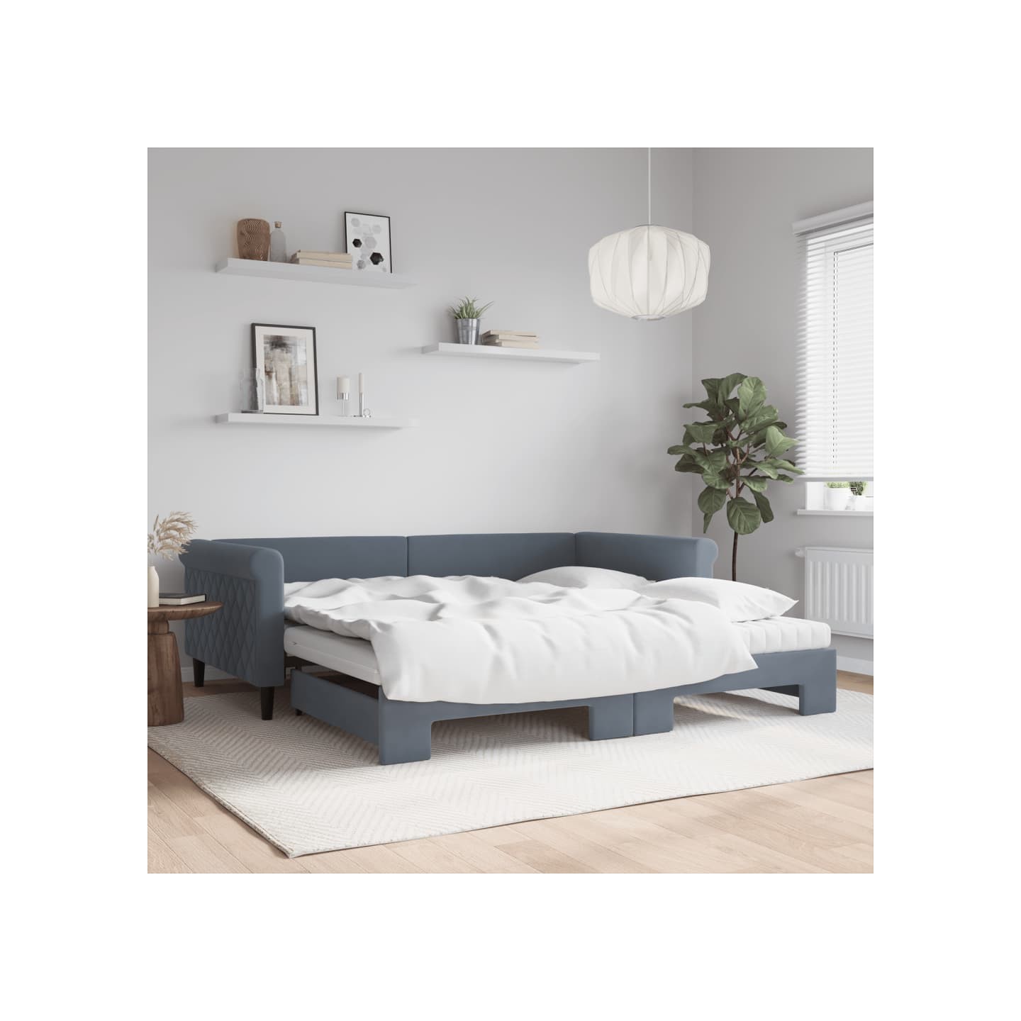 Lit de jour et gigogne et matelas gris foncé 100x200 cm velours