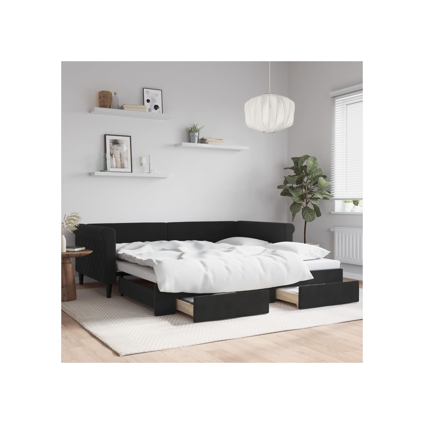 Lit de jour avec gigogne et tiroirs sans matelas noir 100x200cm