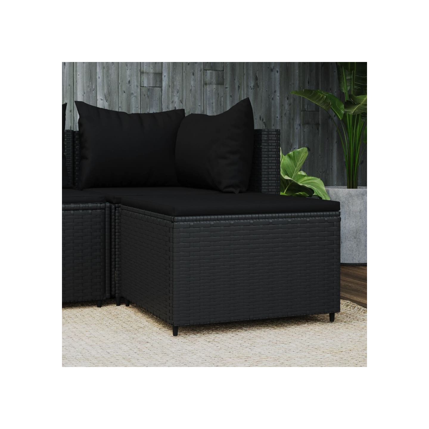 Repose-pied de jardin avec coussin noir résine tressée