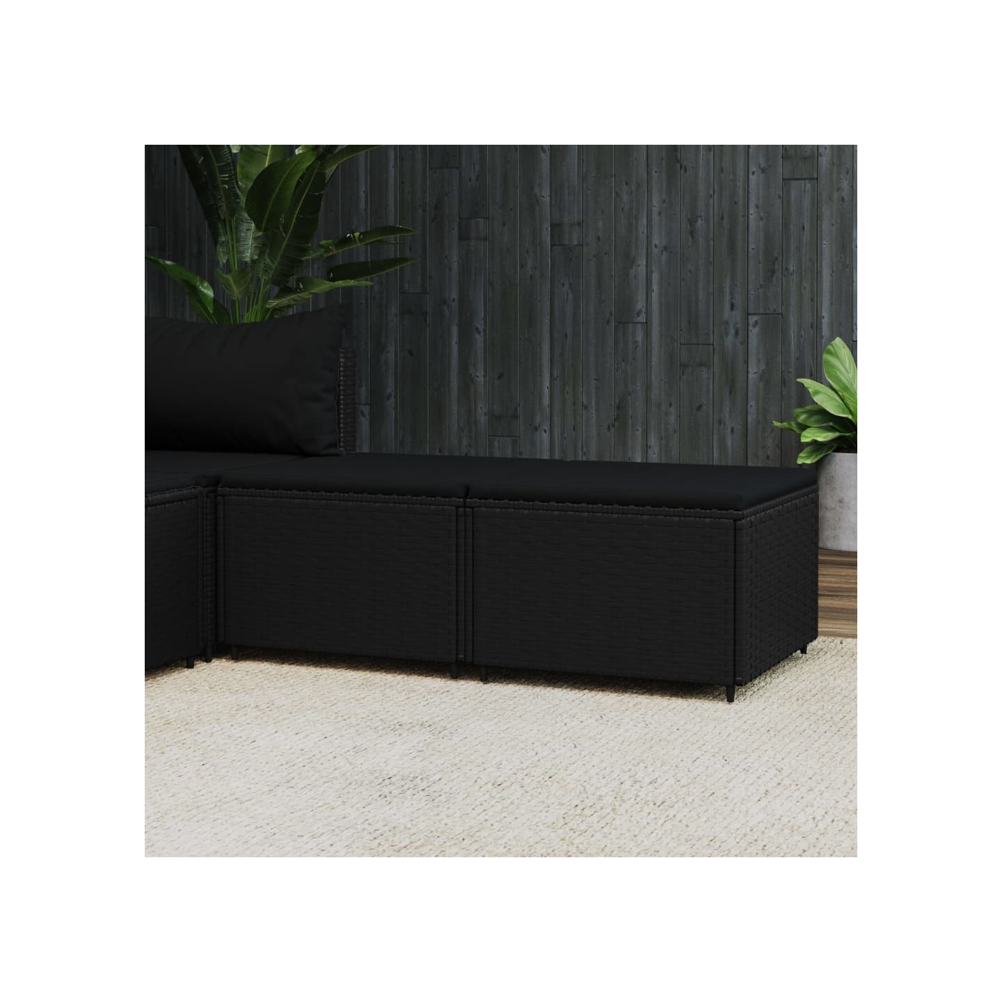 Repose-pieds de jardin et coussins lot de 2 noir résine tressée