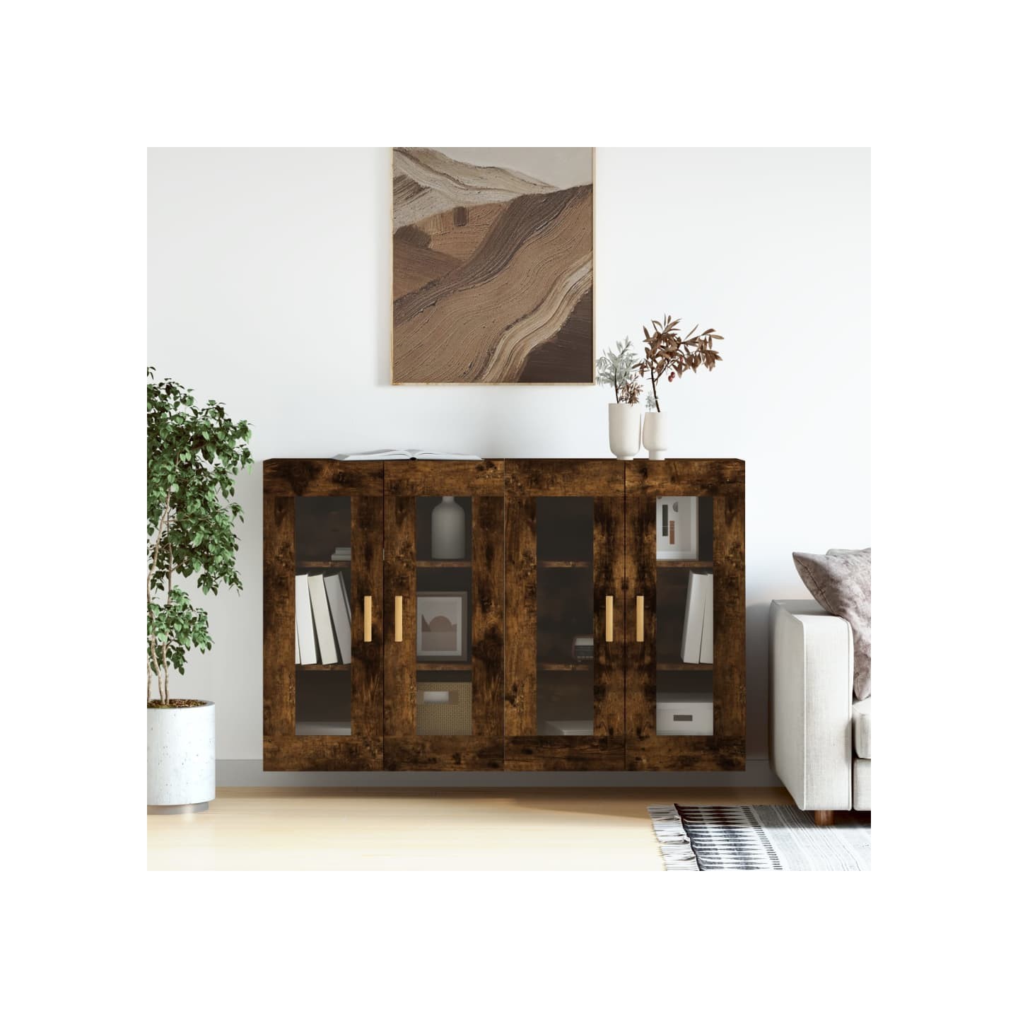 Armoires murales 2 pcs chêne fumé bois d'ingénierie