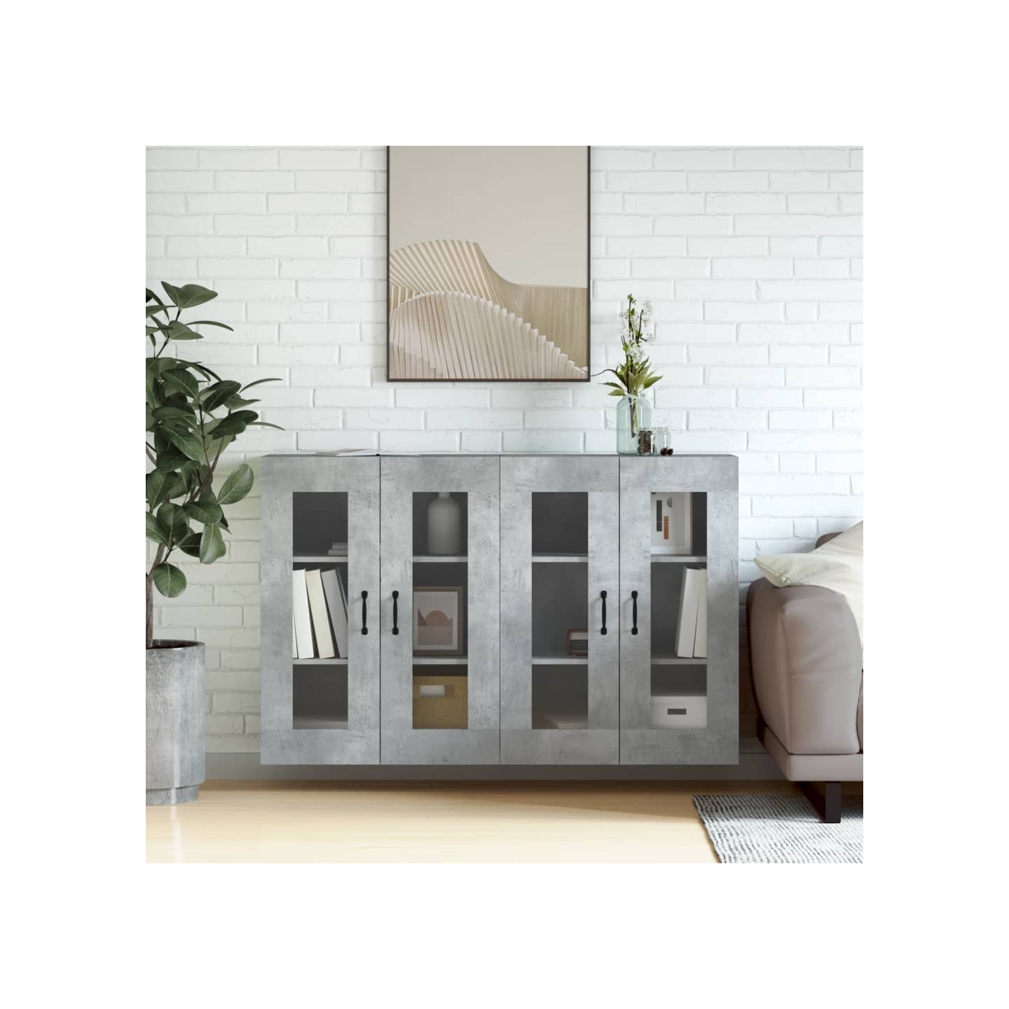 Armoires murales 2 pcs gris béton bois d'ingénierie