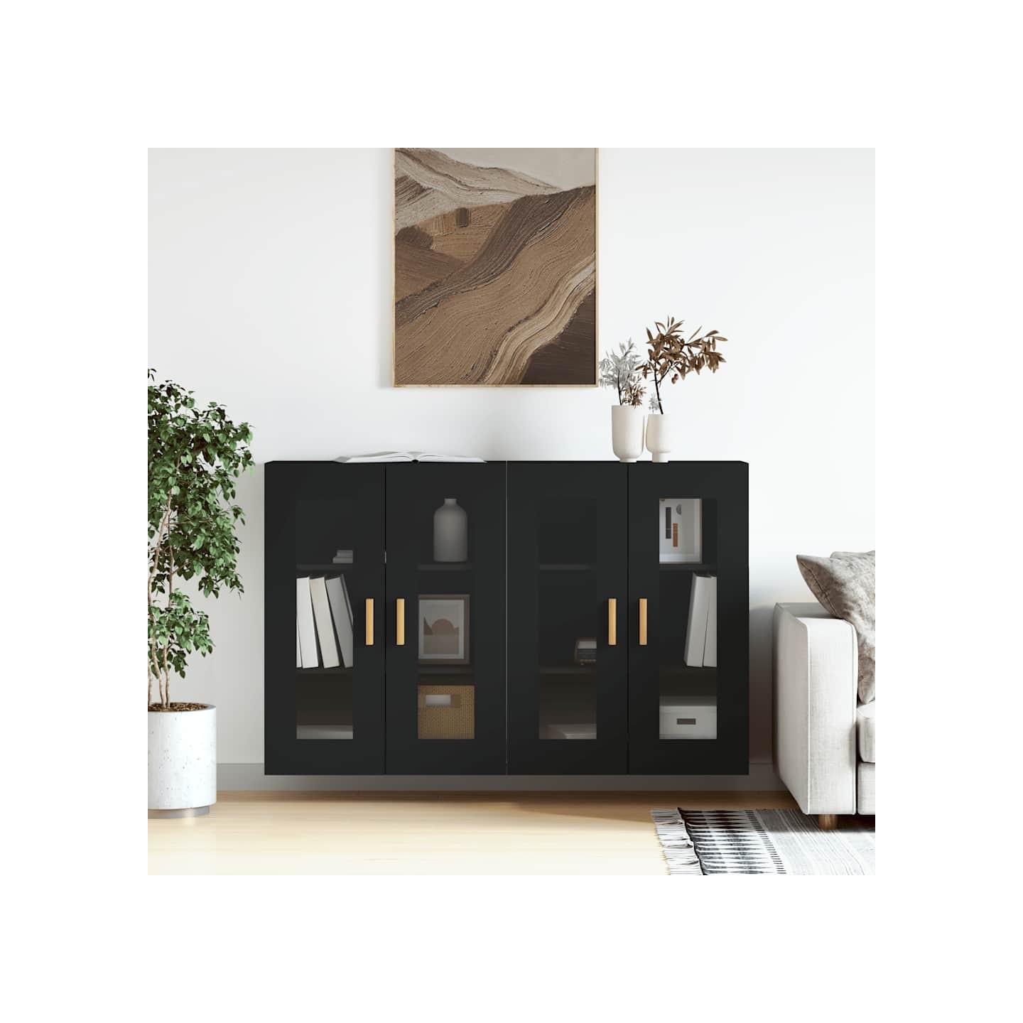 Armoires murales 2 pcs noir bois d'ingénierie