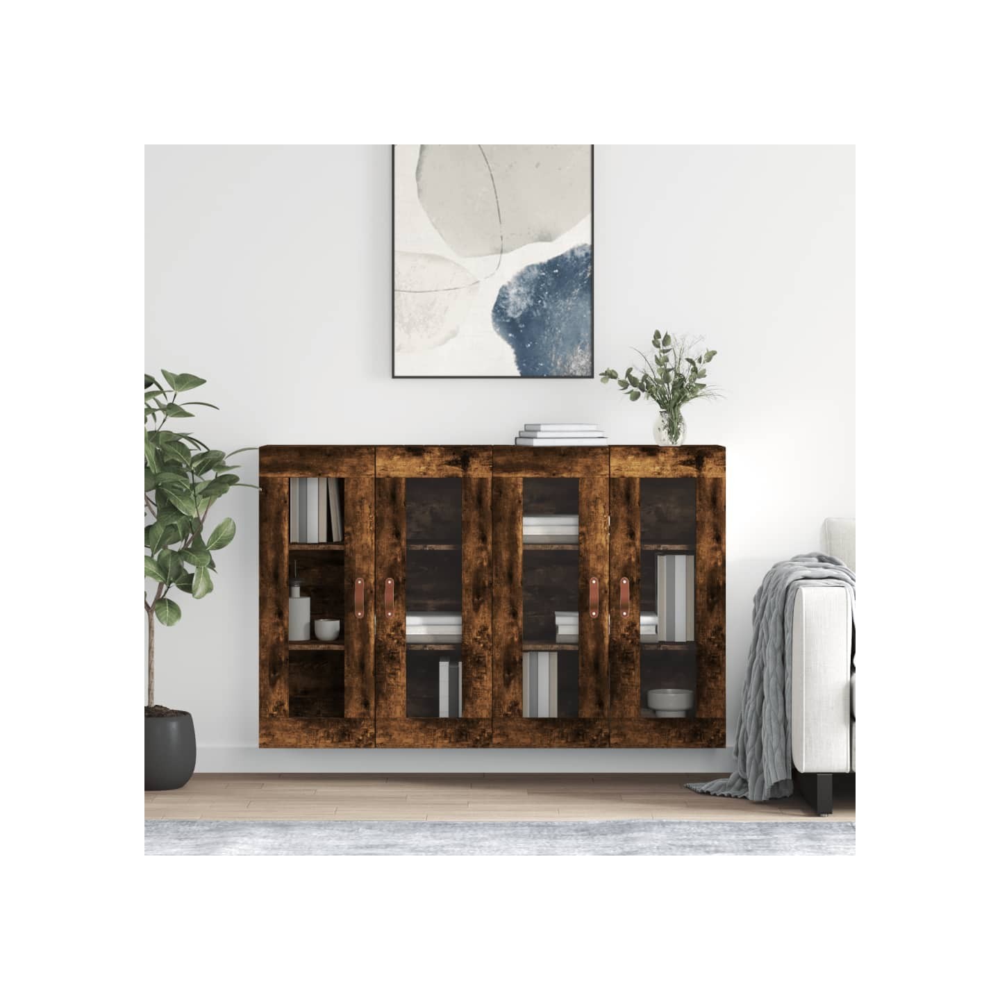 Armoires murales 2 pcs chêne fumé bois d'ingénierie
