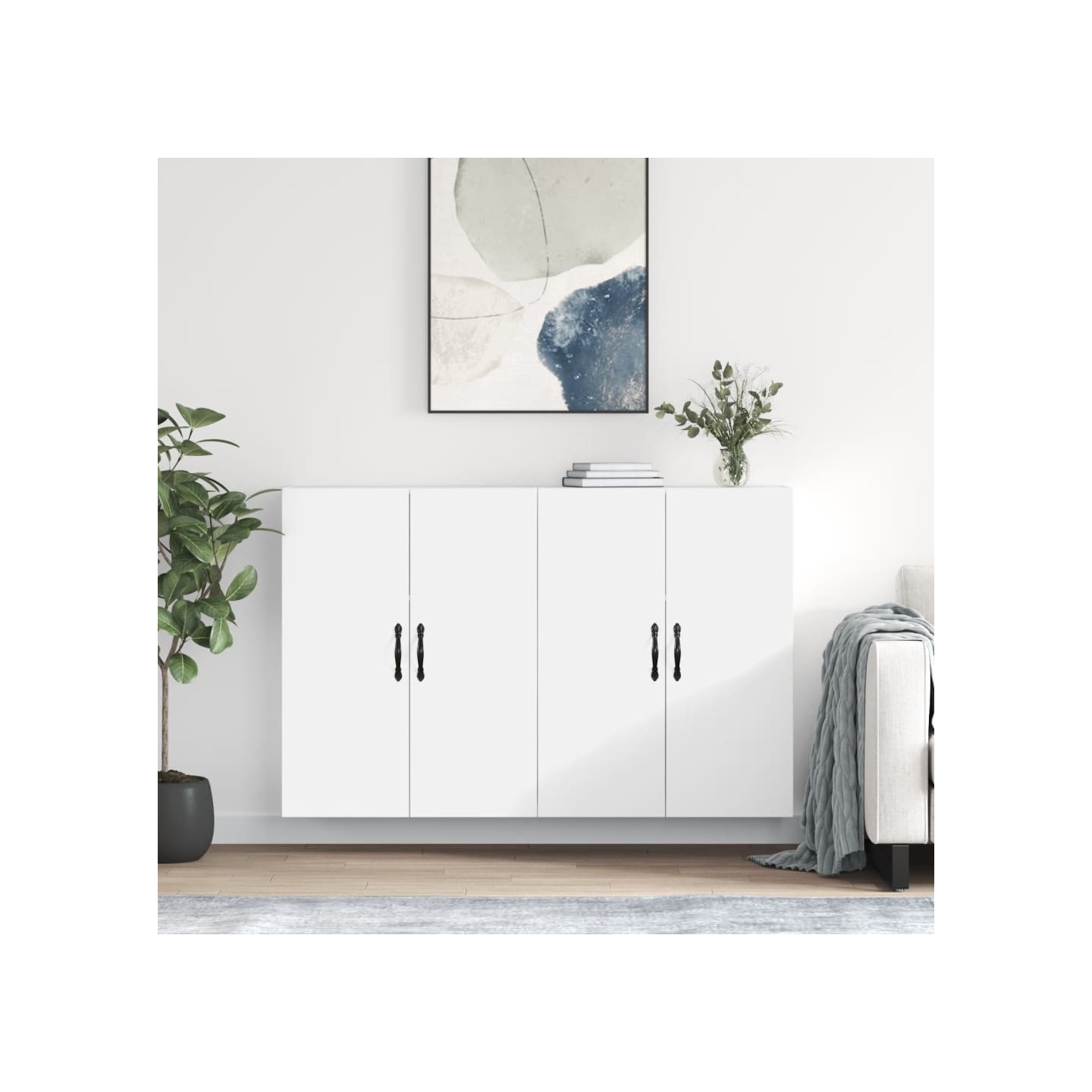 Armoires murales 2 pcs blanc bois d'ingénierie