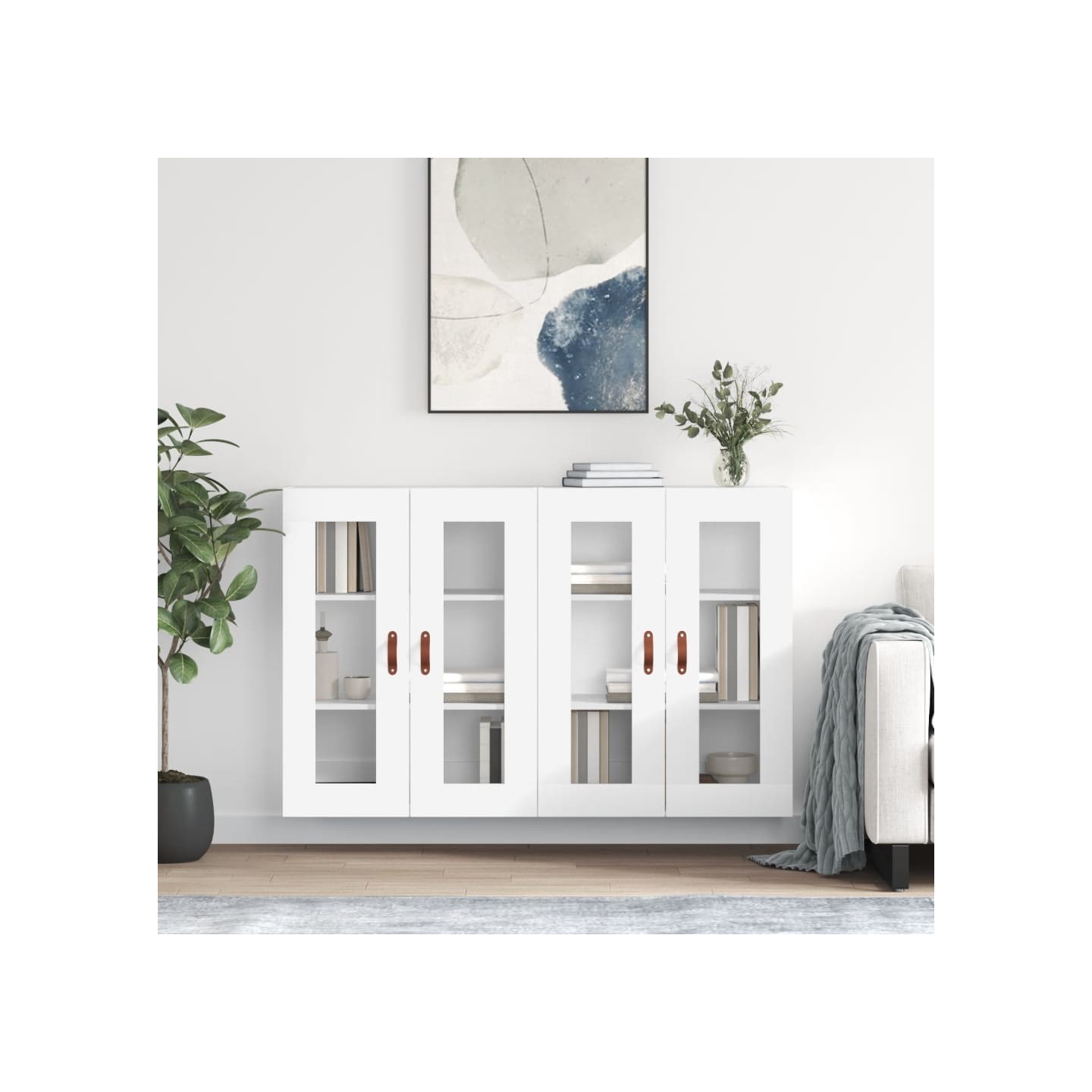 Armoires murales 2 pcs blanc bois d'ingénierie