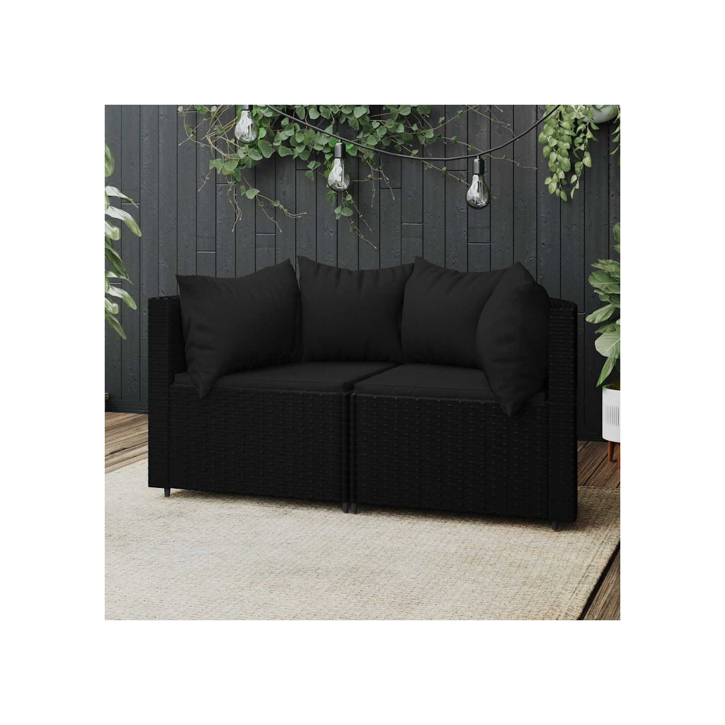 Canapés d'angle de jardin et coussins 2pcs Noir Résine tressée