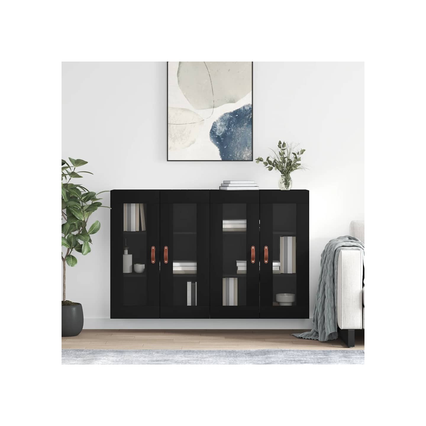 Armoires murales 2 pcs noir bois d'ingénierie