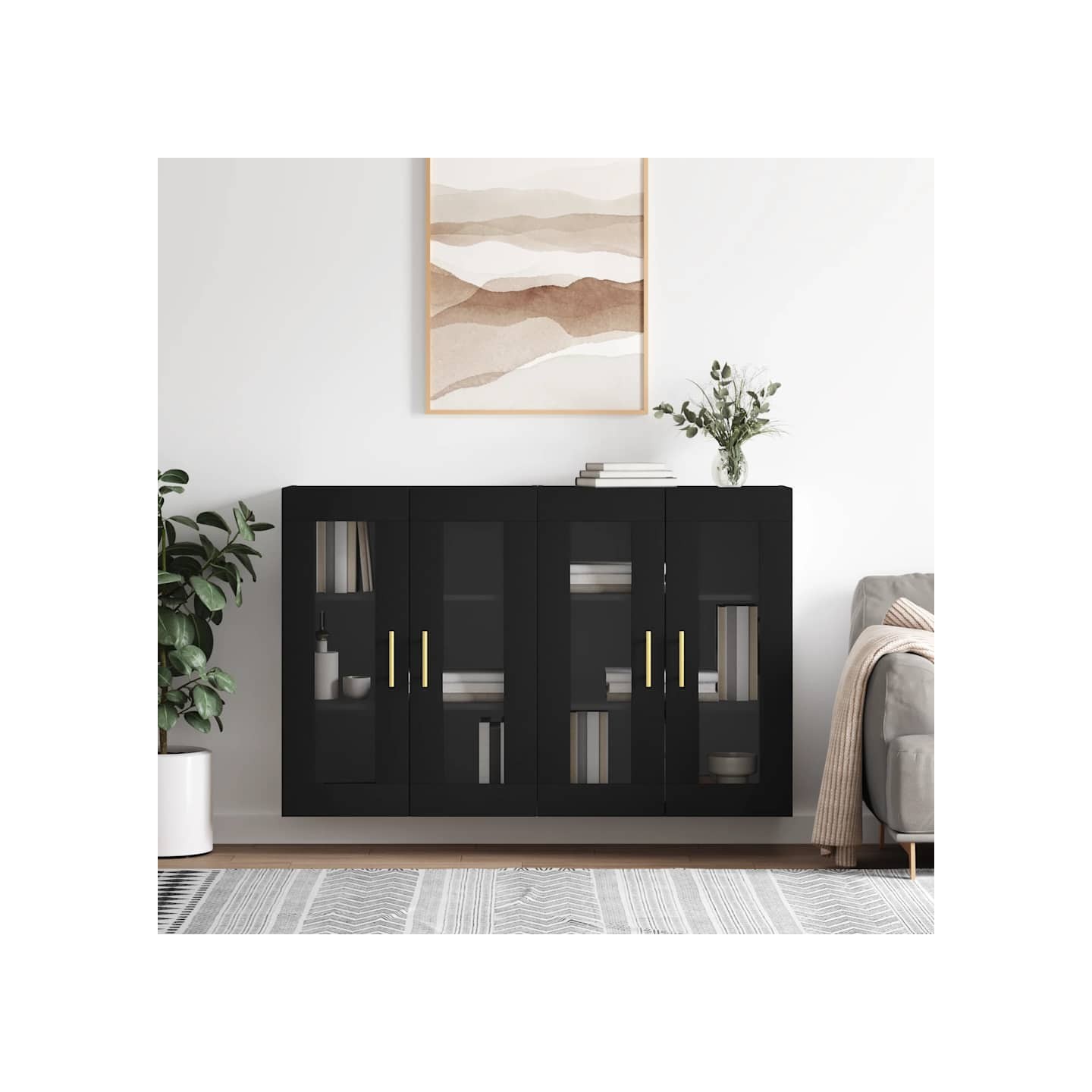 Armoires murales 2 pcs noir bois d'ingénierie