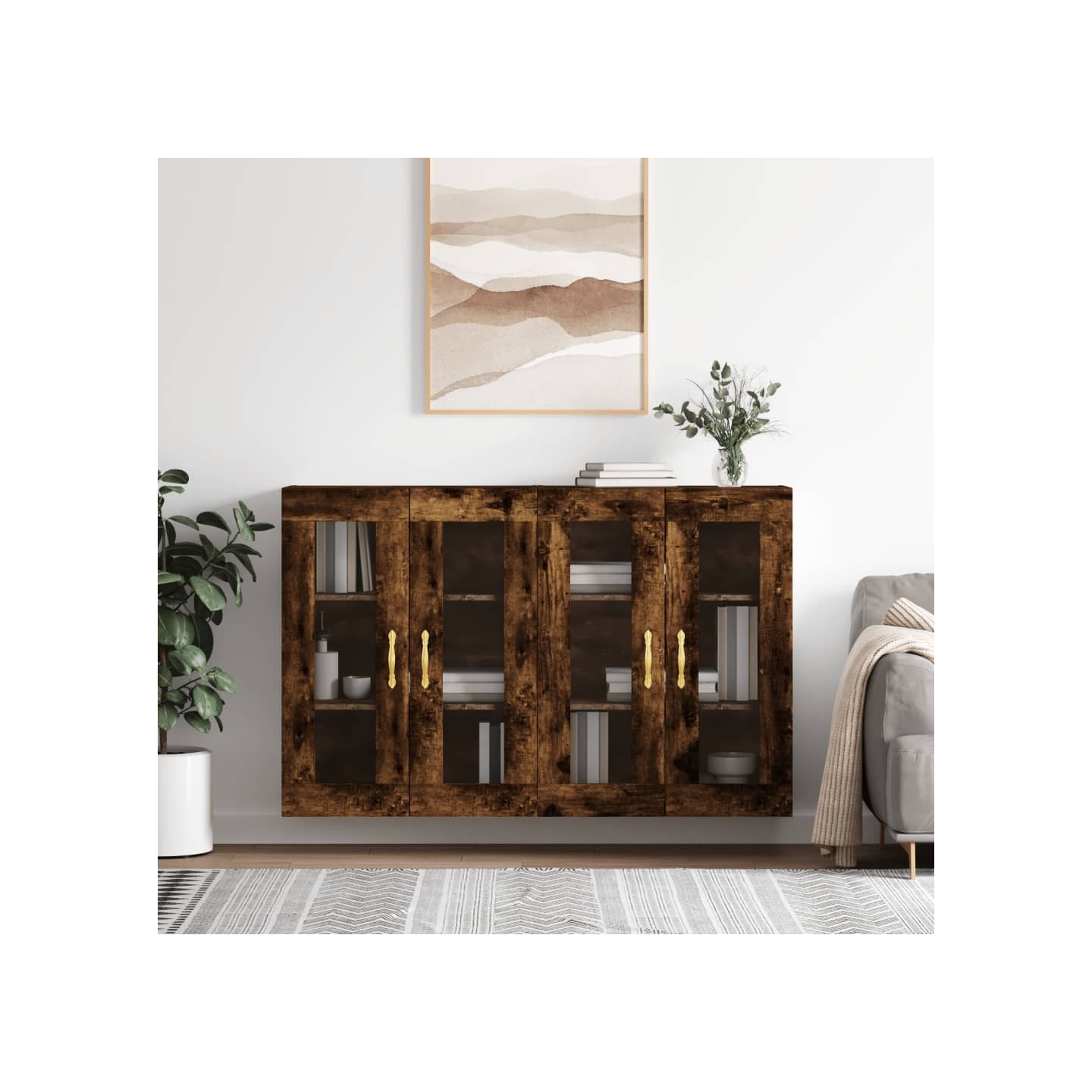 Armoires murales 2 pcs chêne fumé bois d'ingénierie