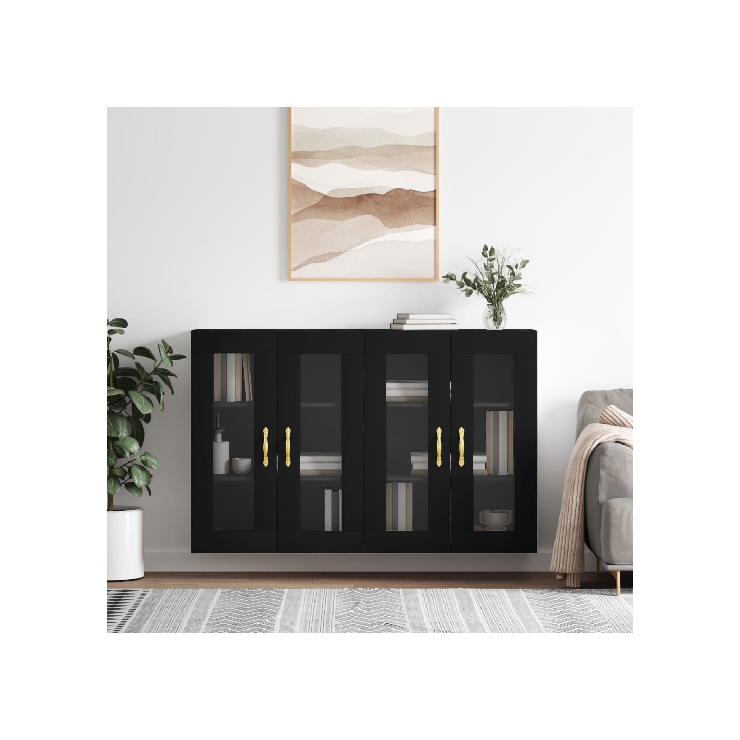 Armoires murales 2 pcs noir bois d'ingénierie