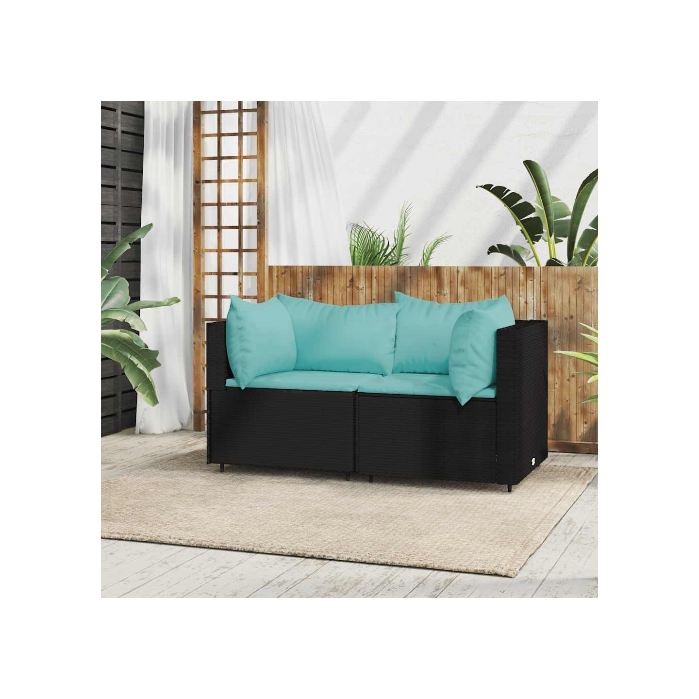 Canapés d'angle de jardin et coussins 2pcs Noir Résine tressée