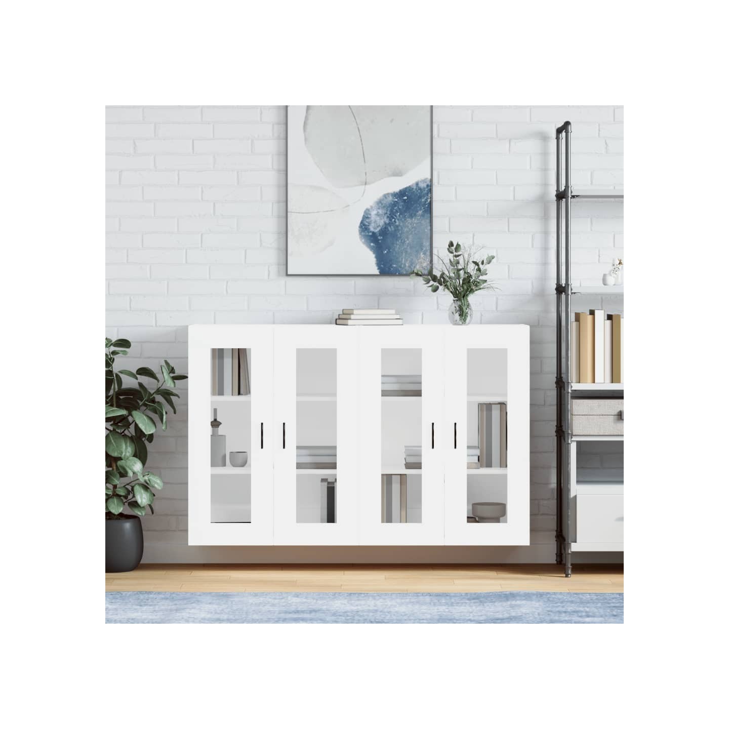 Armoires murales 2 pcs blanc bois d'ingénierie
