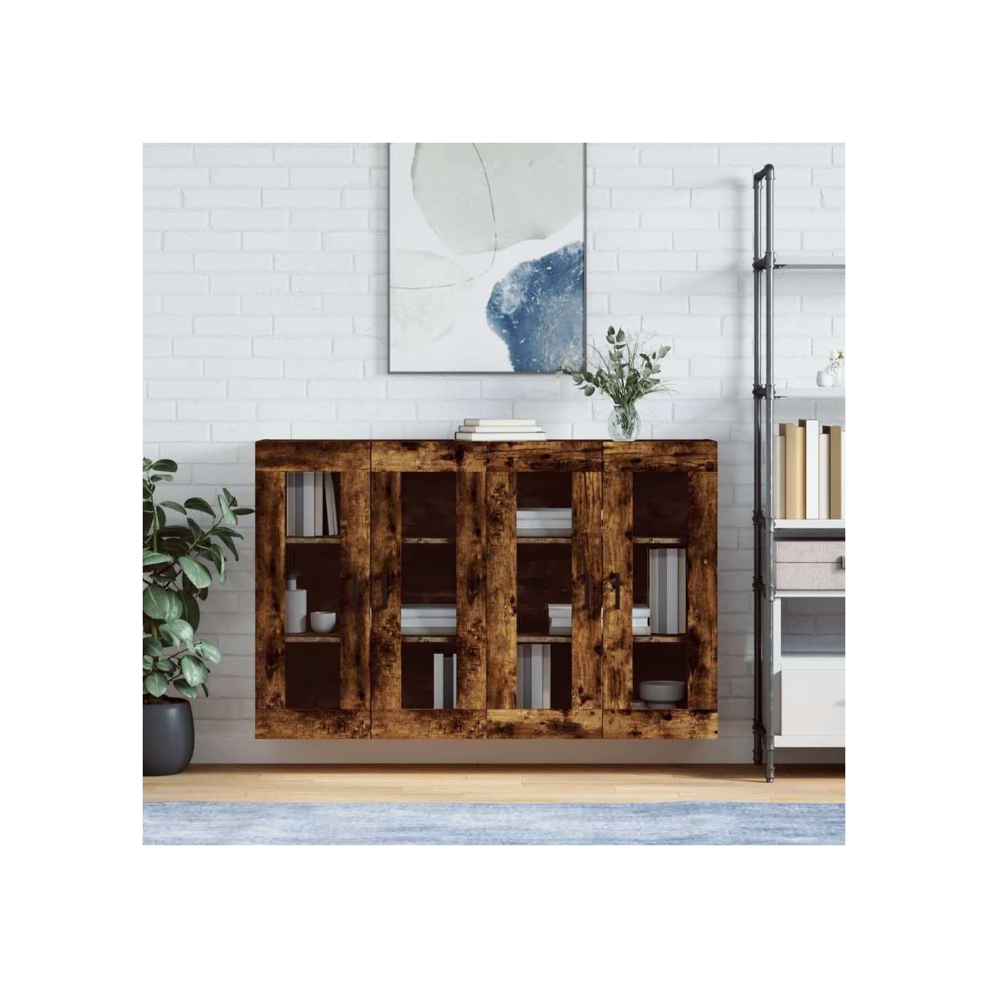 Armoires murales 2 pcs chêne fumé bois d'ingénierie