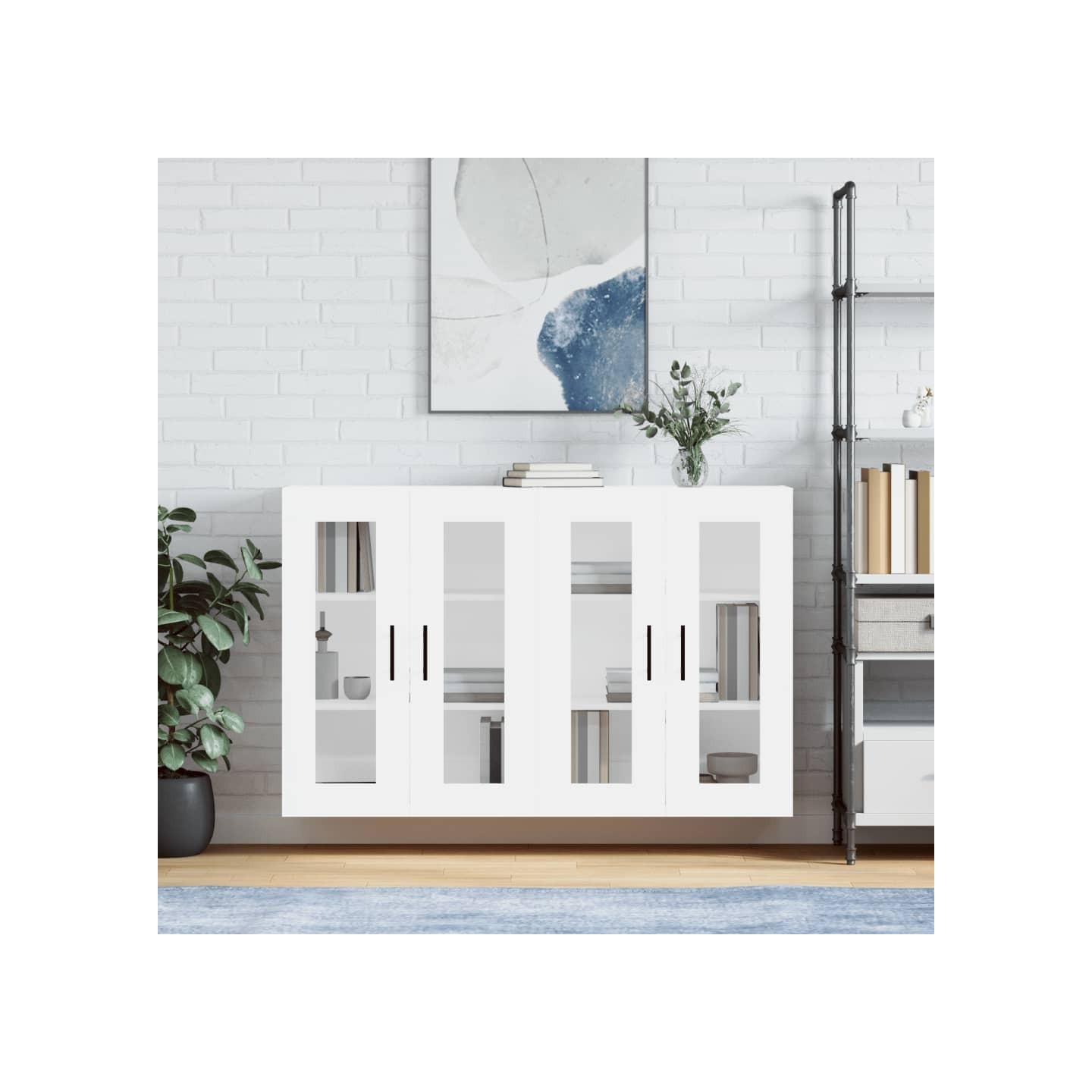 Armoires murales 2 pcs blanc bois d'ingénierie