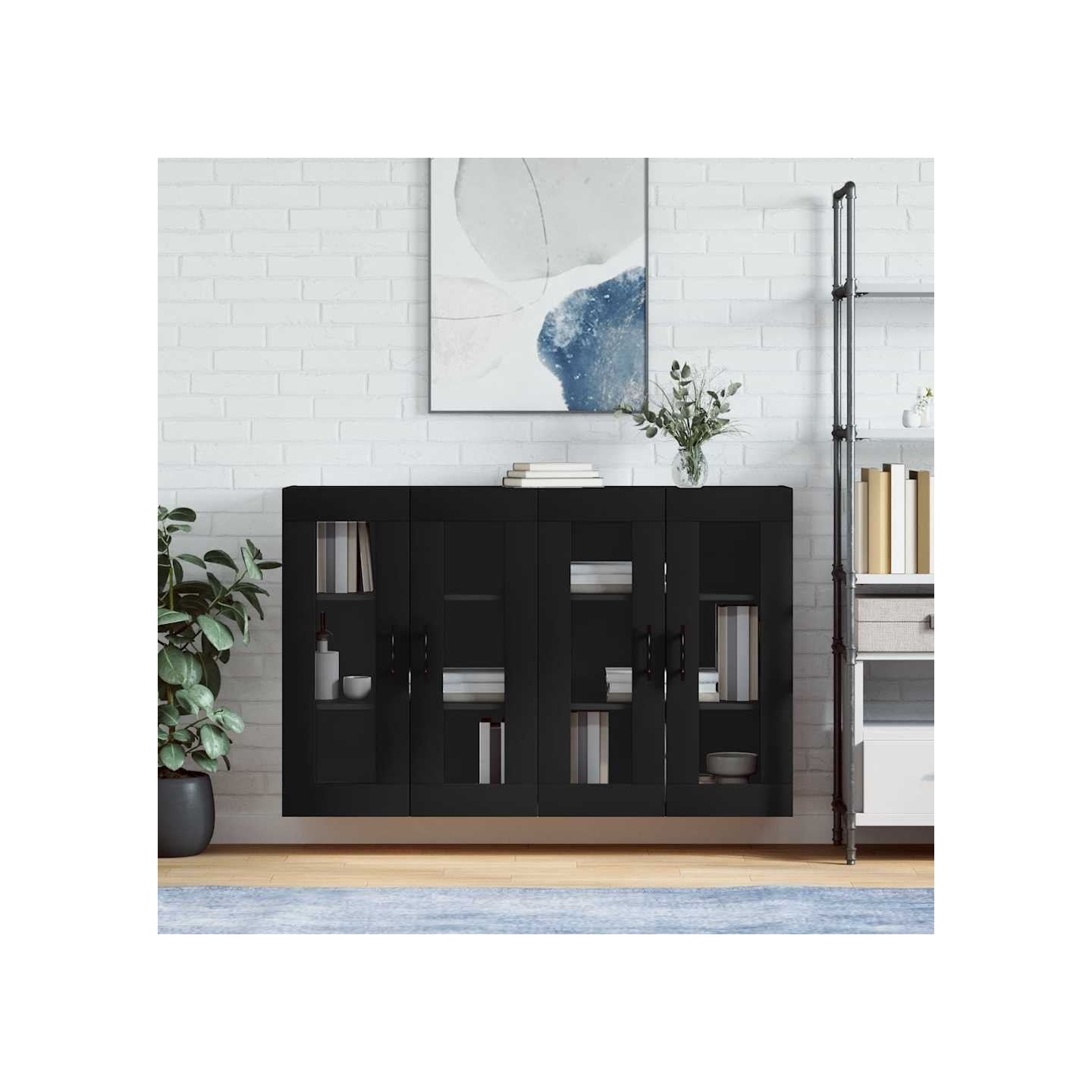 Armoires murales 2 pcs noir bois d'ingénierie