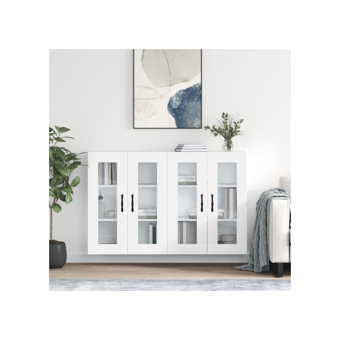 Armoires murales 2 pcs blanc bois d'ingénierie