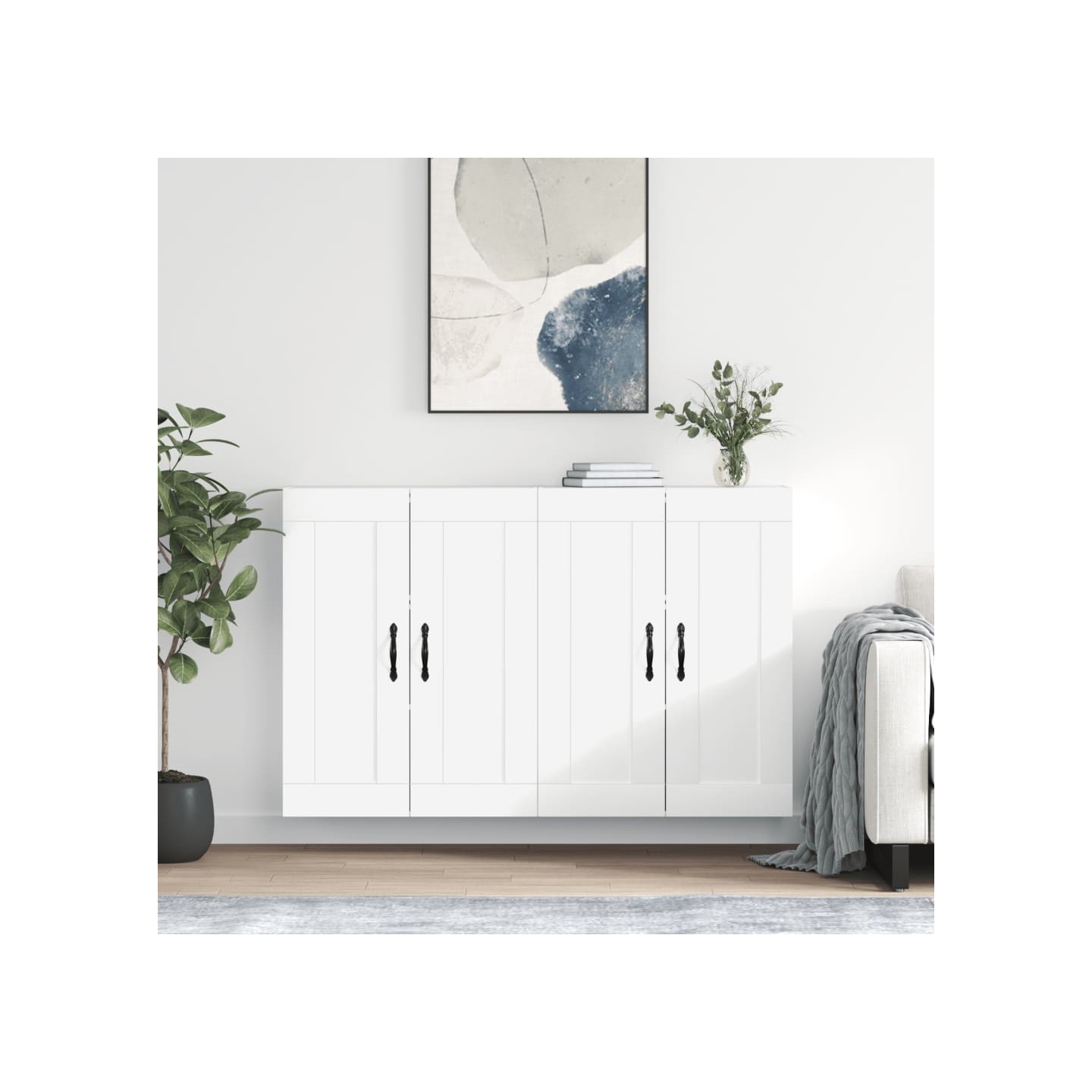 Armoires murales 2 pcs blanc bois d'ingénierie