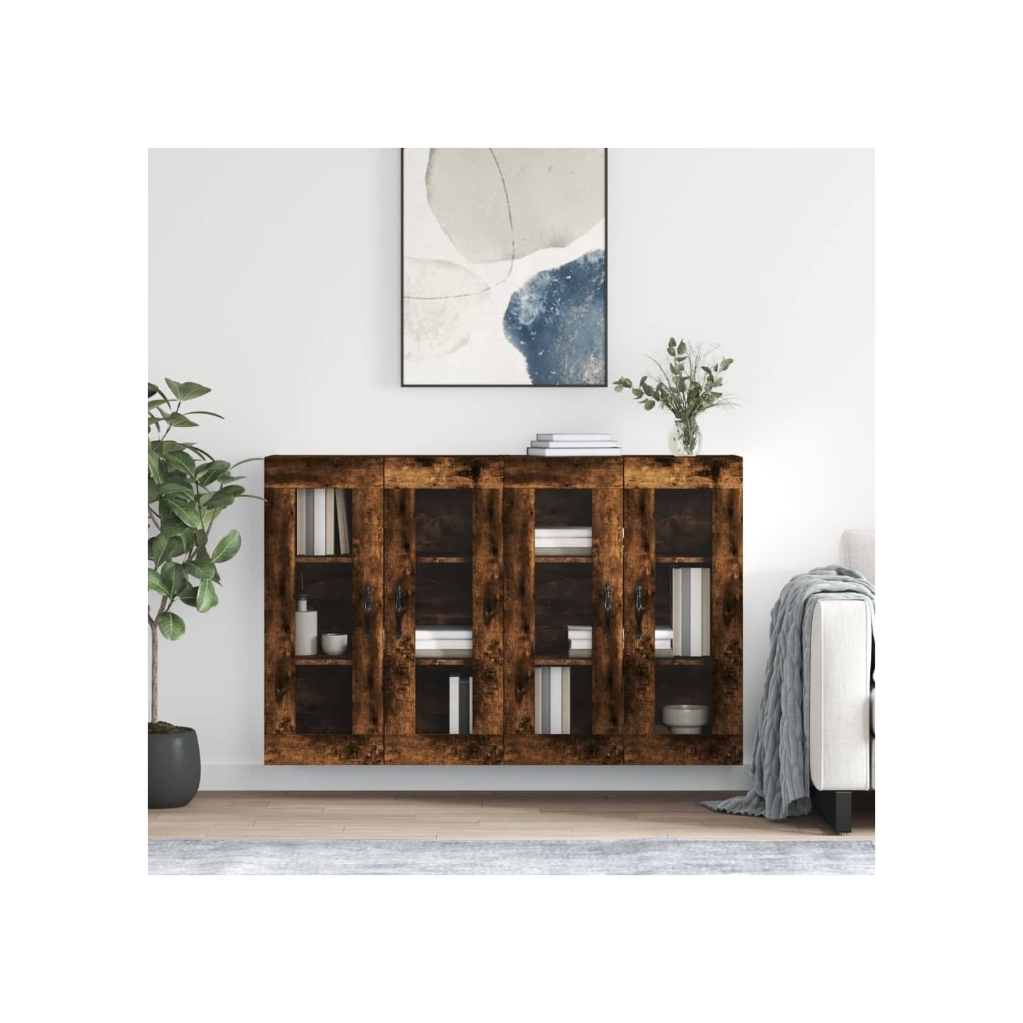 Armoires murales 2 pcs chêne fumé bois d'ingénierie