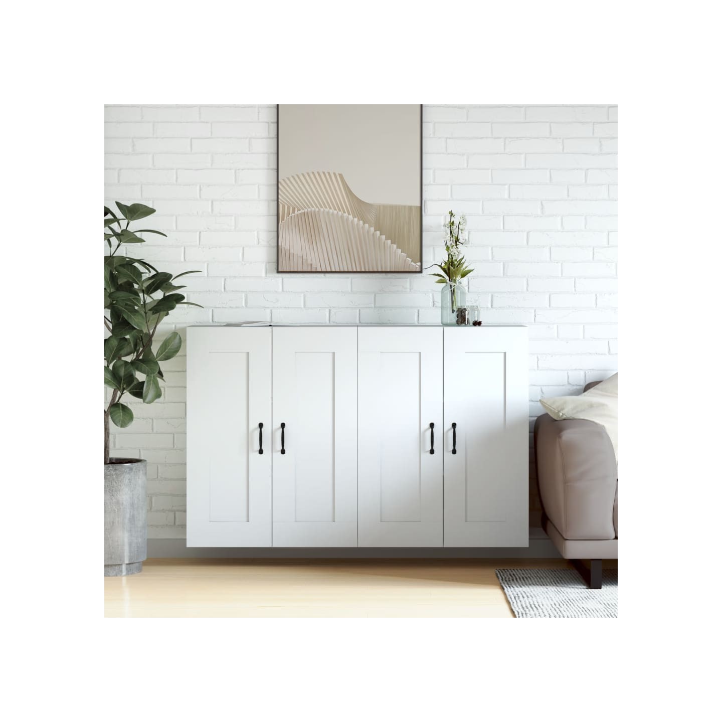 Armoires murales 2 pcs blanc bois d'ingénierie
