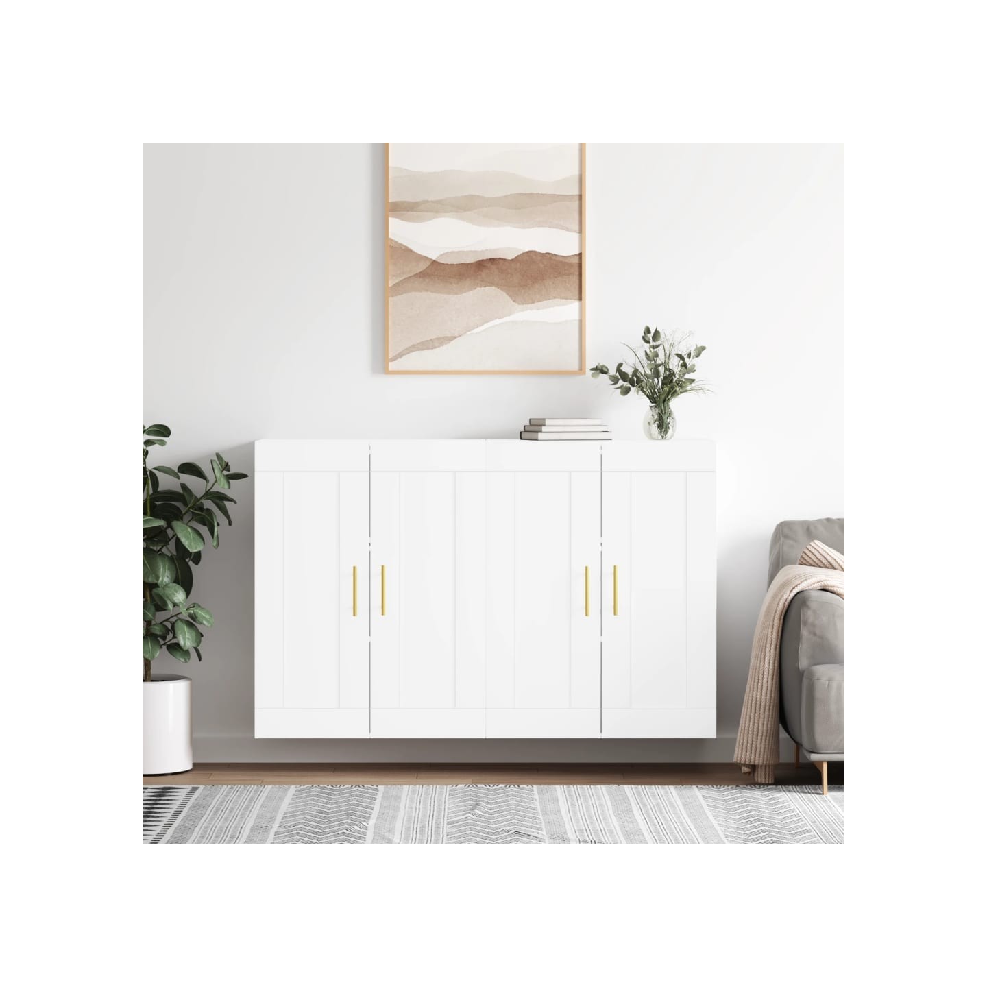 Armoires murales 2 pcs blanc bois d'ingénierie
