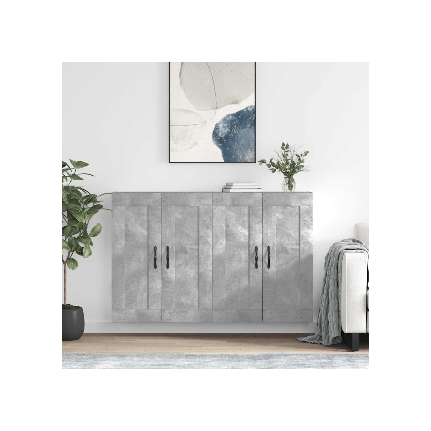Armoires murales 2 pcs gris béton bois d'ingénierie