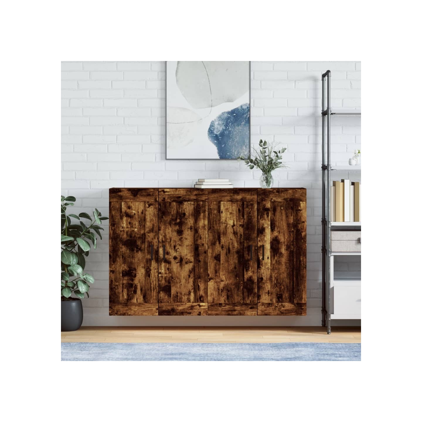 Armoires murales 2 pcs chêne fumé bois d'ingénierie
