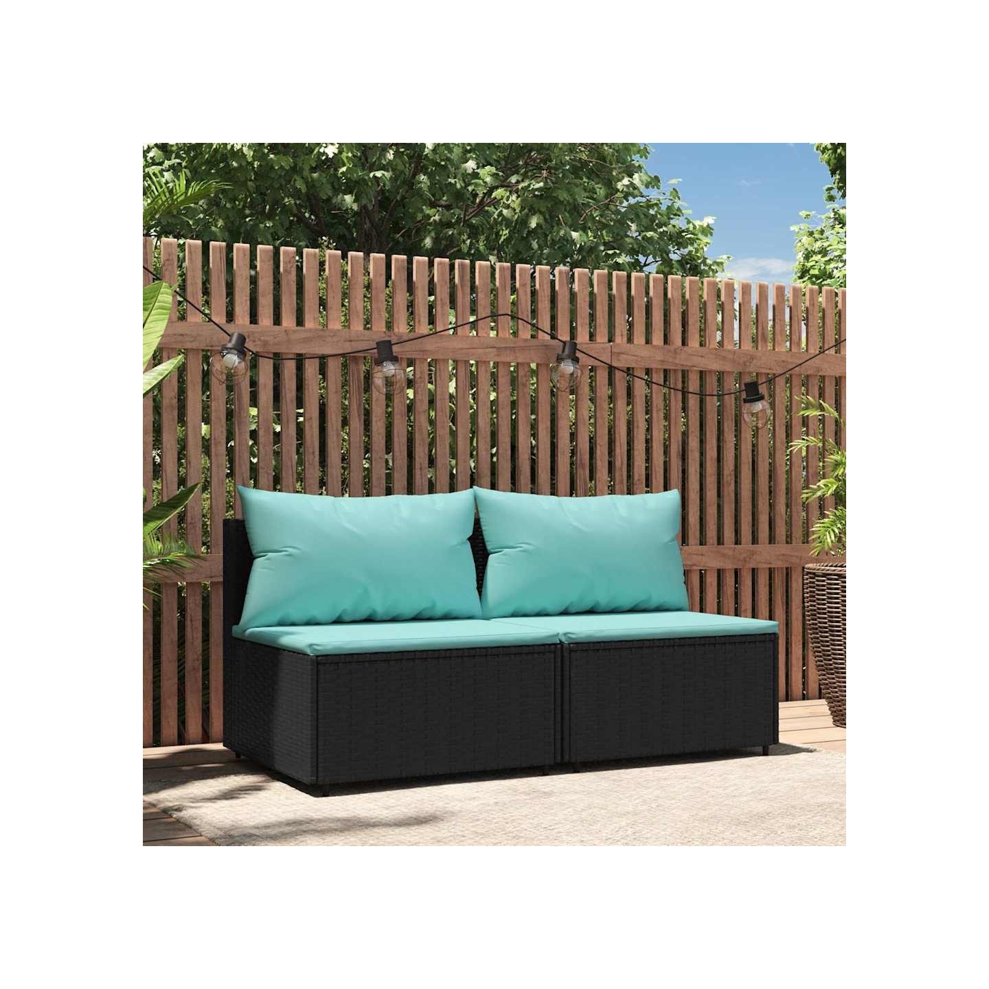 Canapés centraux de jardin et coussins 2pcs Noir Résine tressée