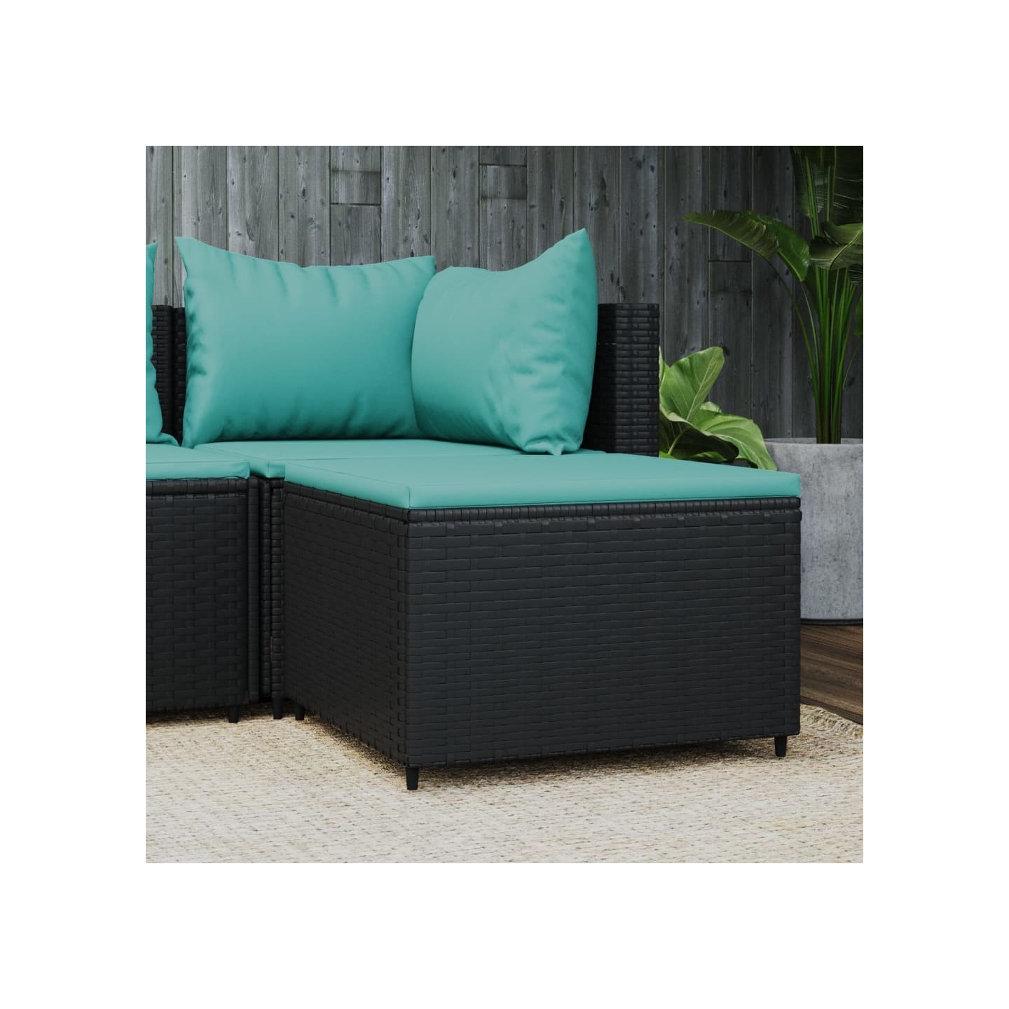 Repose-pied de jardin avec coussin noir résine tressée