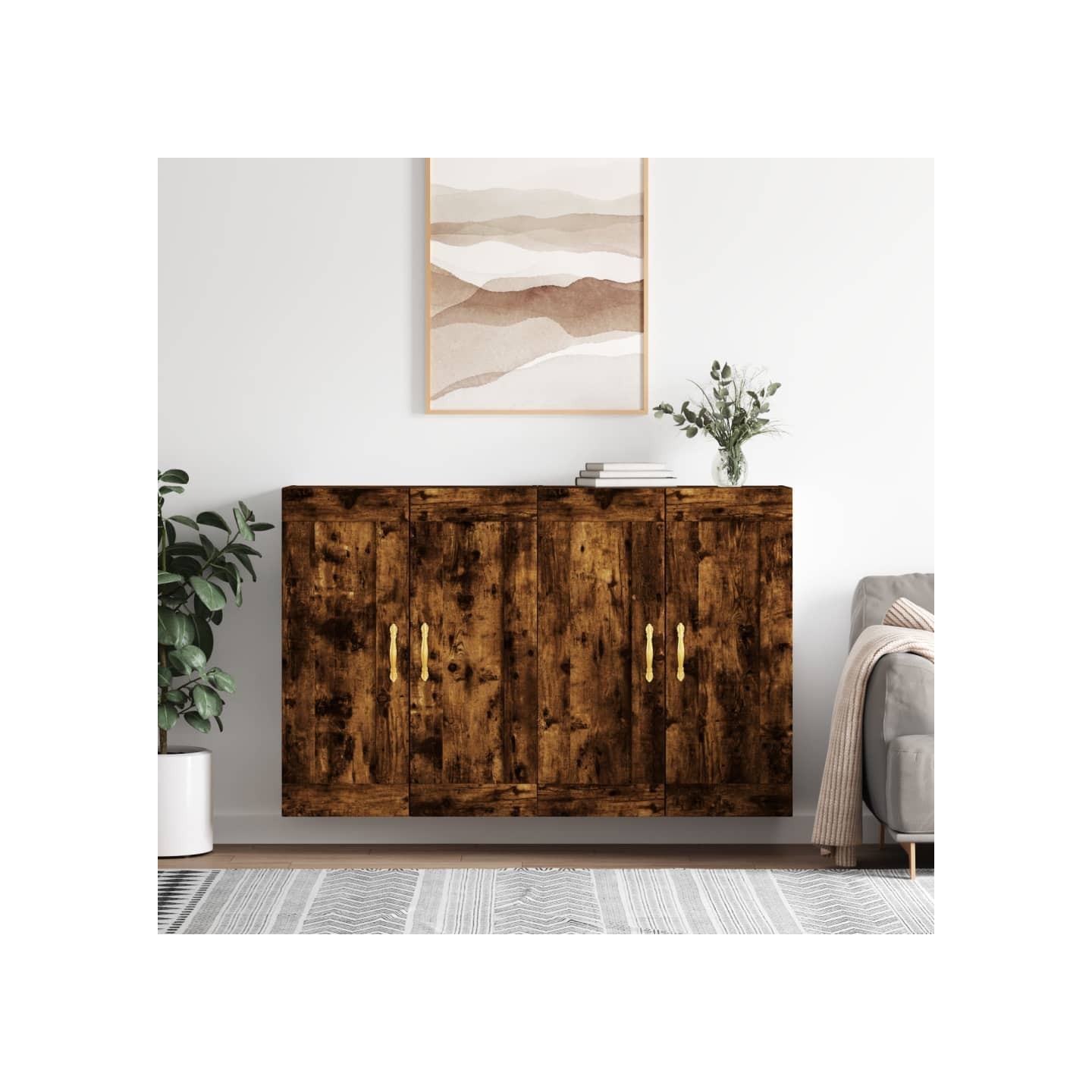 Armoires murales 2 pcs chêne fumé bois d'ingénierie