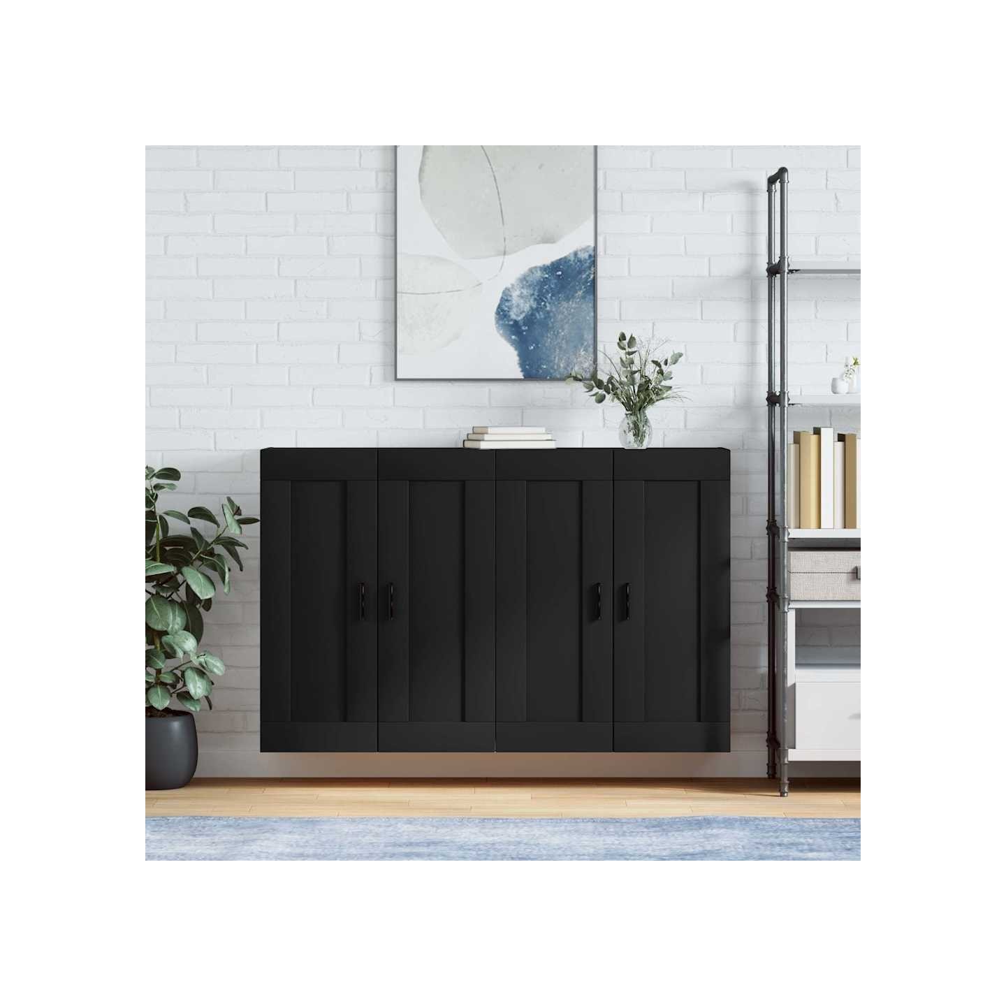 Armoires murales 2 pcs noir bois d'ingénierie