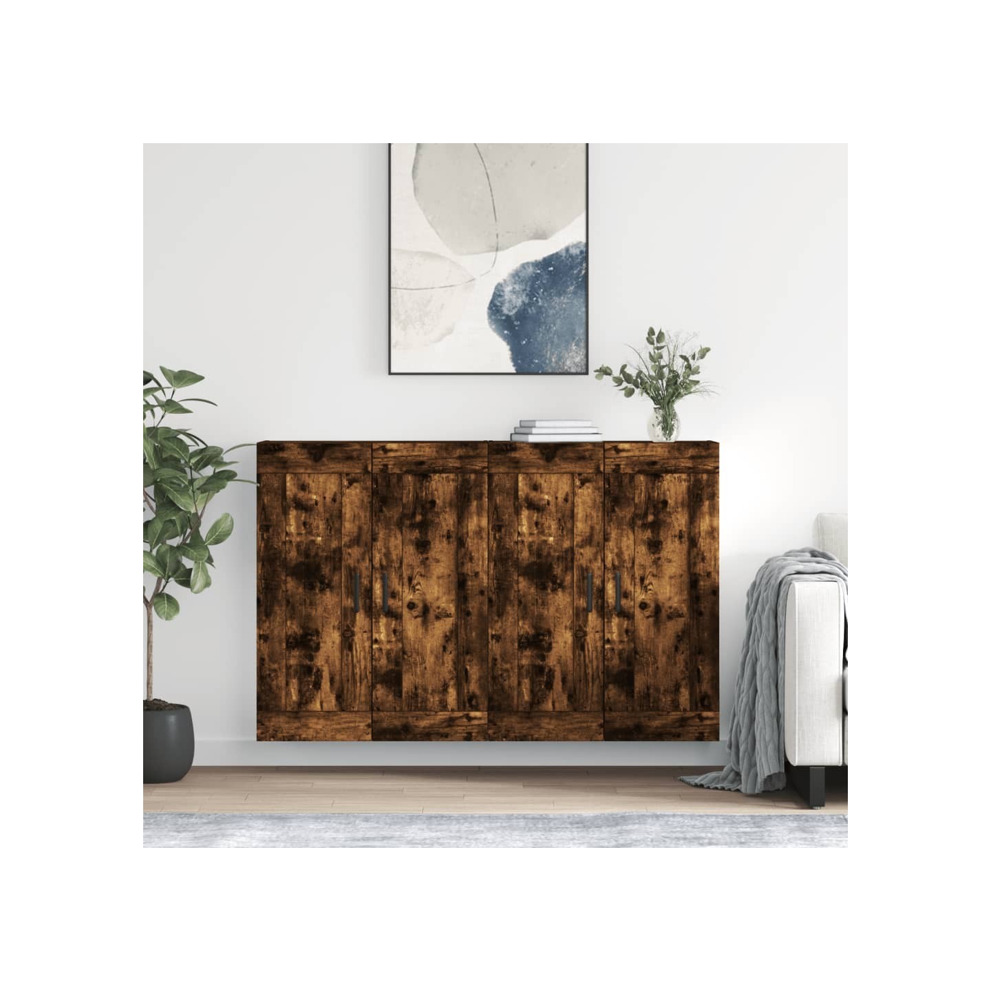 Armoires murales 2 pcs chêne fumé bois d'ingénierie