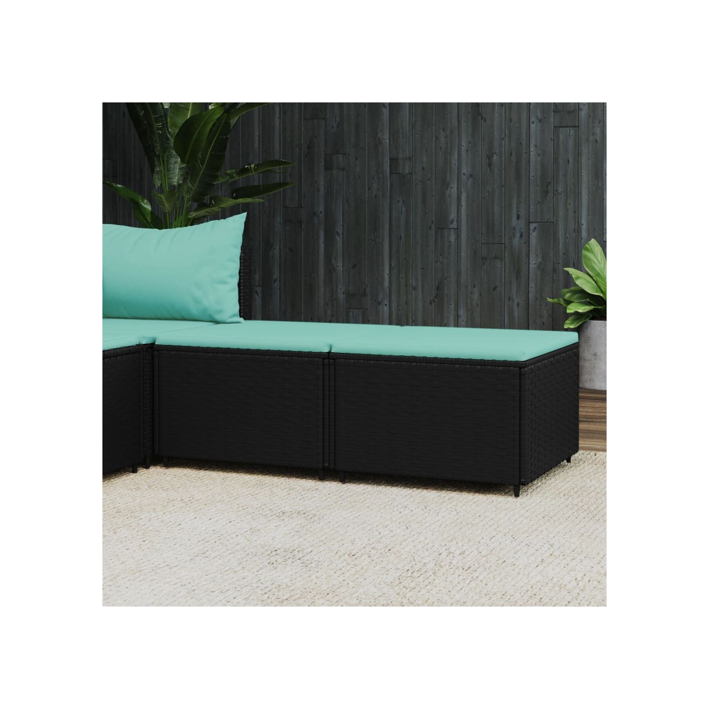 Repose-pieds de jardin et coussins lot de 2 noir résine tressée