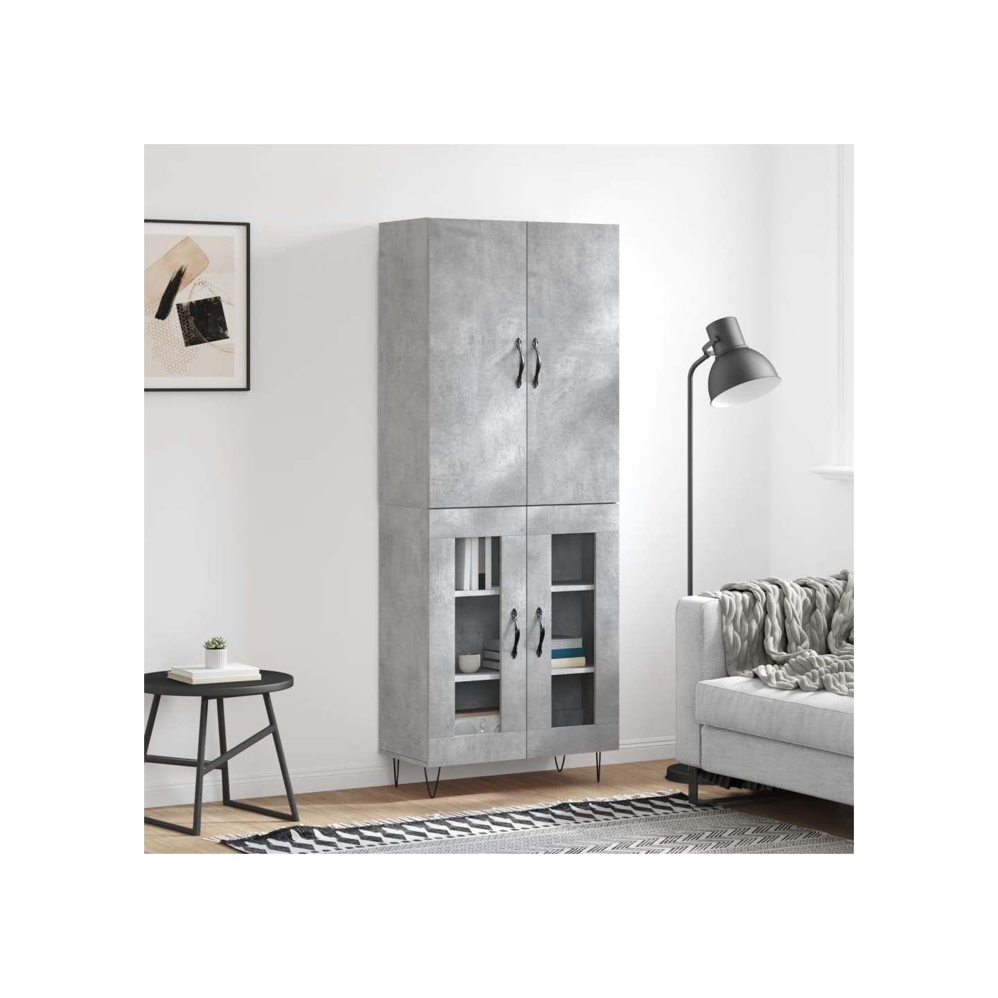 Buffet haut Gris béton 69,5x34x180 cm Bois d'ingénierie