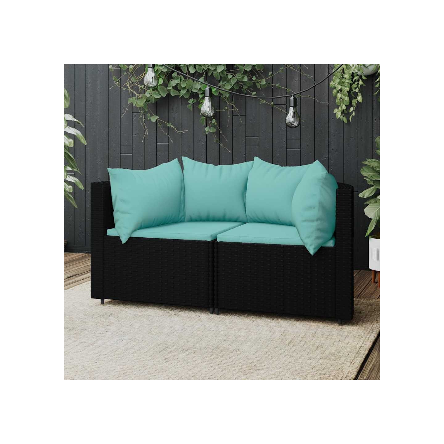 Canapés d'angle de jardin et coussins 2pcs Noir Résine tressée