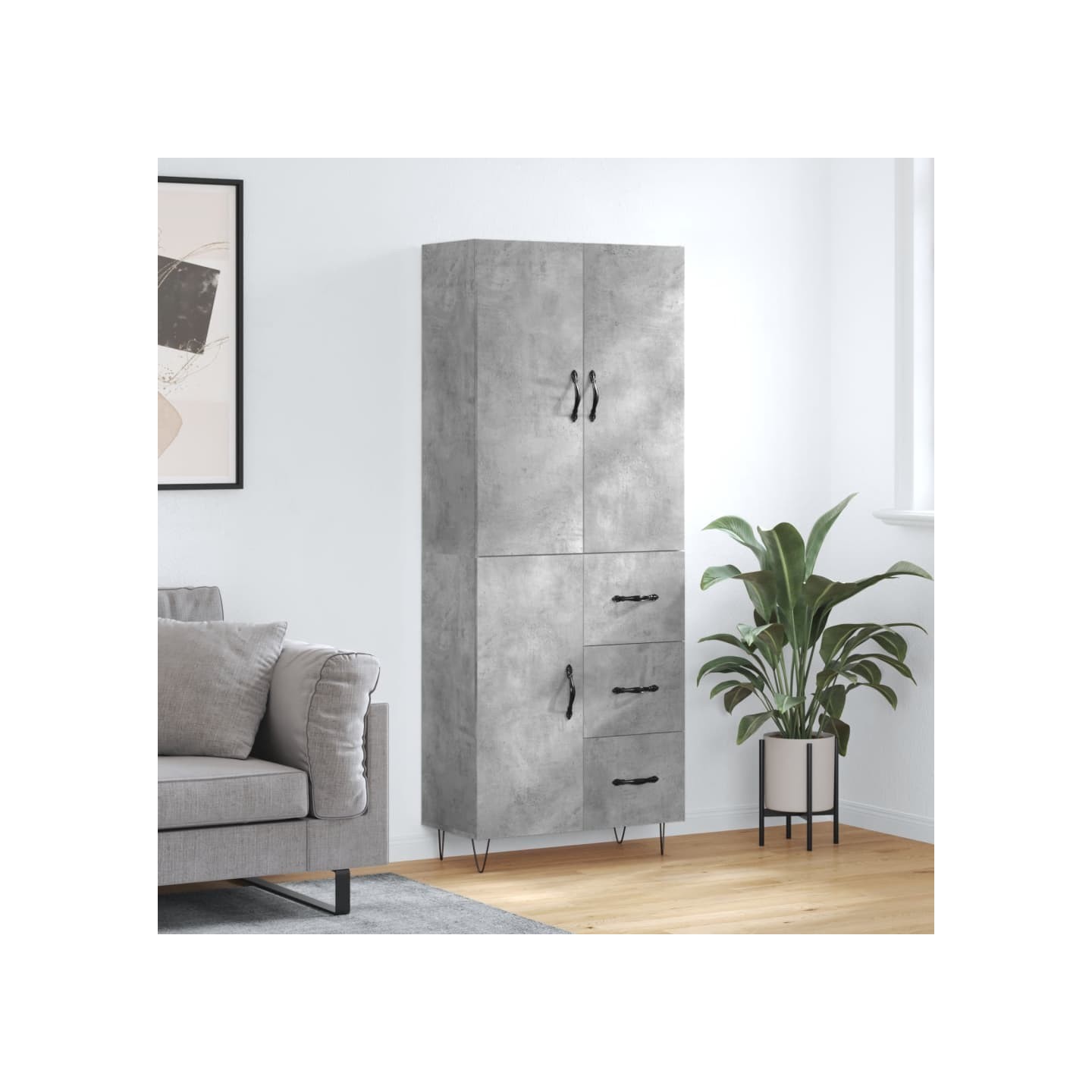 Buffet haut Gris béton 69,5x34x180 cm Bois d'ingénierie