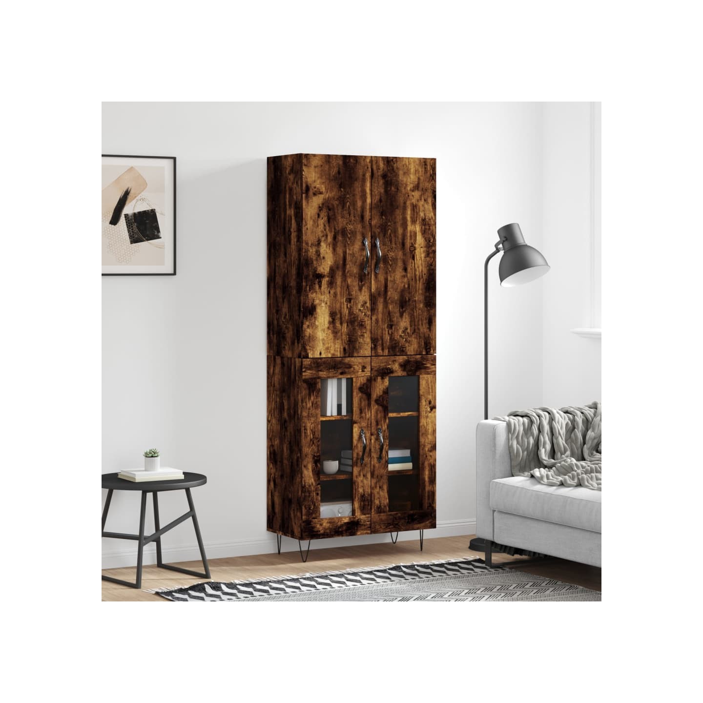 Buffet haut Chêne fumé 69,5x34x180 cm Bois d'ingénierie