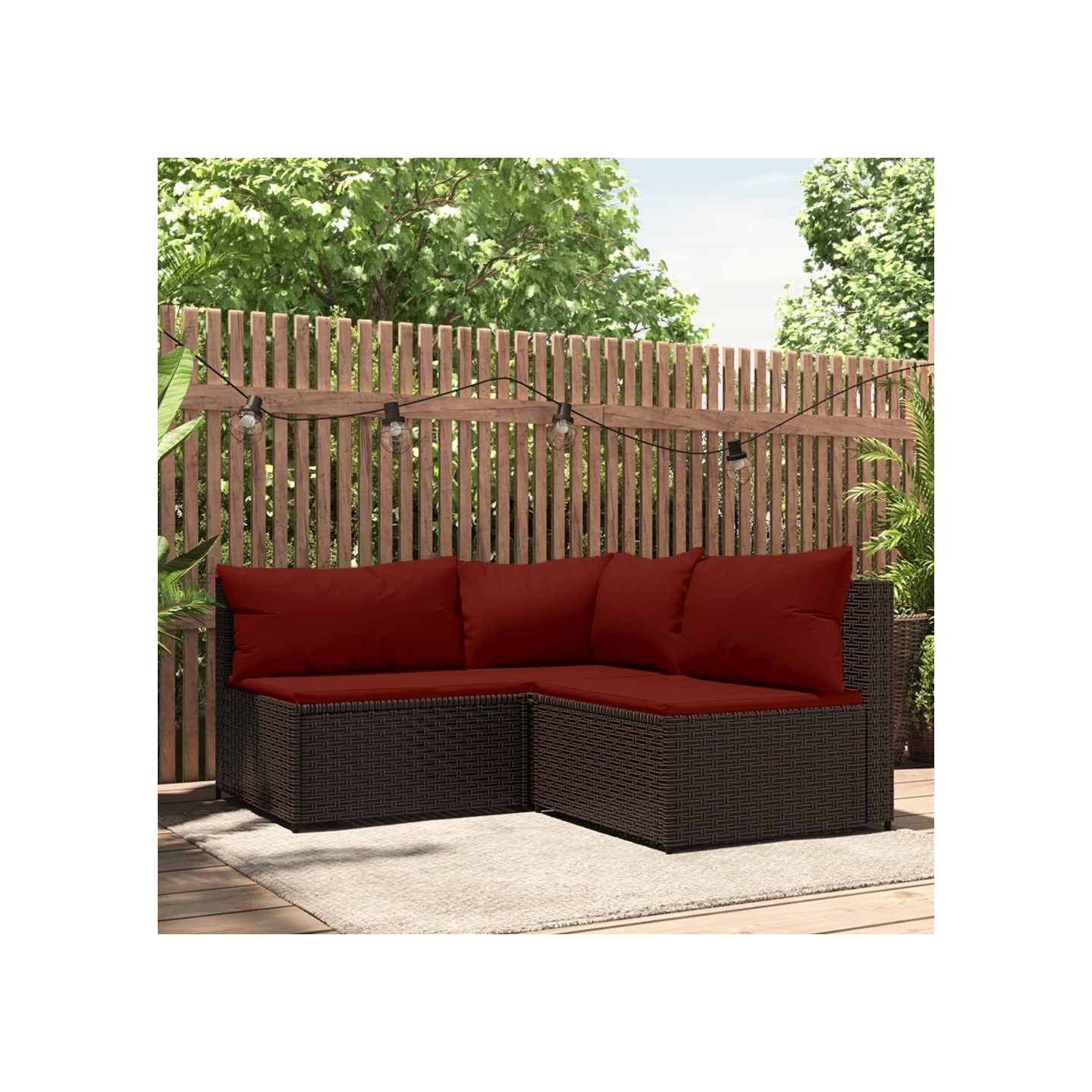 Salon de jardin 3 pcs avec coussins marron résine tressée