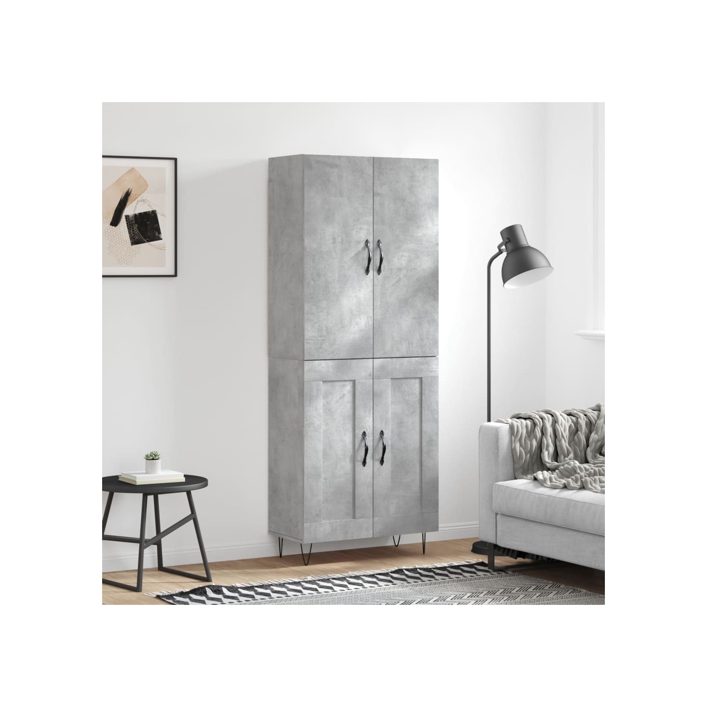 Buffet haut Gris béton 69,5x34x180 cm Bois d'ingénierie