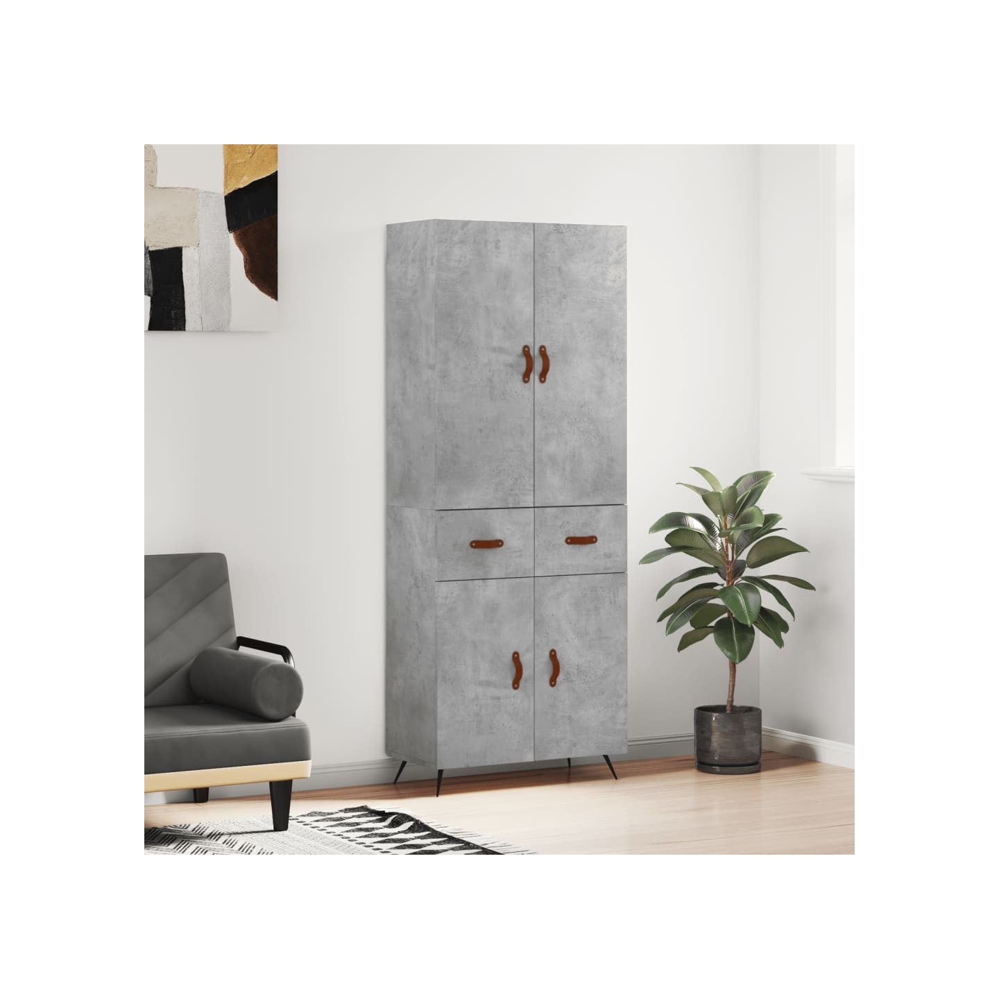 Buffet haut Gris béton 69,5x34x180 cm Bois d'ingénierie