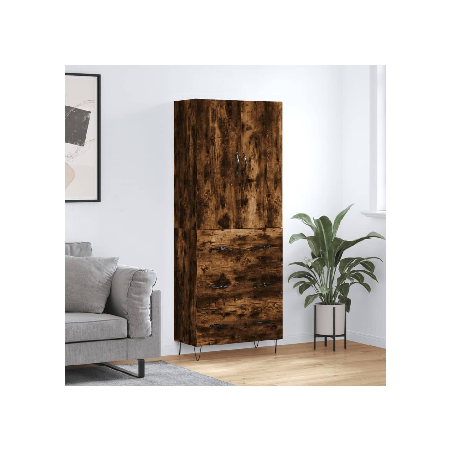 Buffet haut Chêne fumé 69,5x34x180 cm Bois d'ingénierie