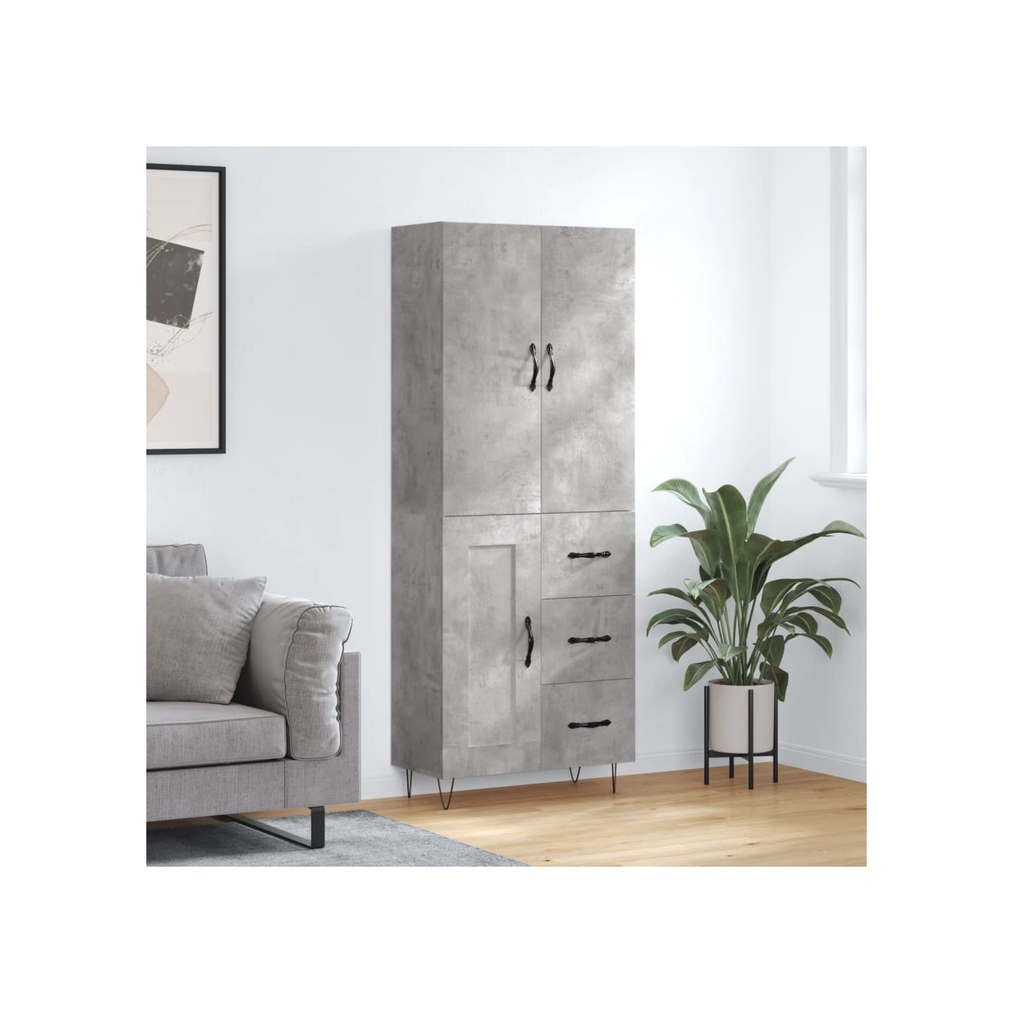 Buffet haut Gris béton 69,5x34x180 cm Bois d'ingénierie