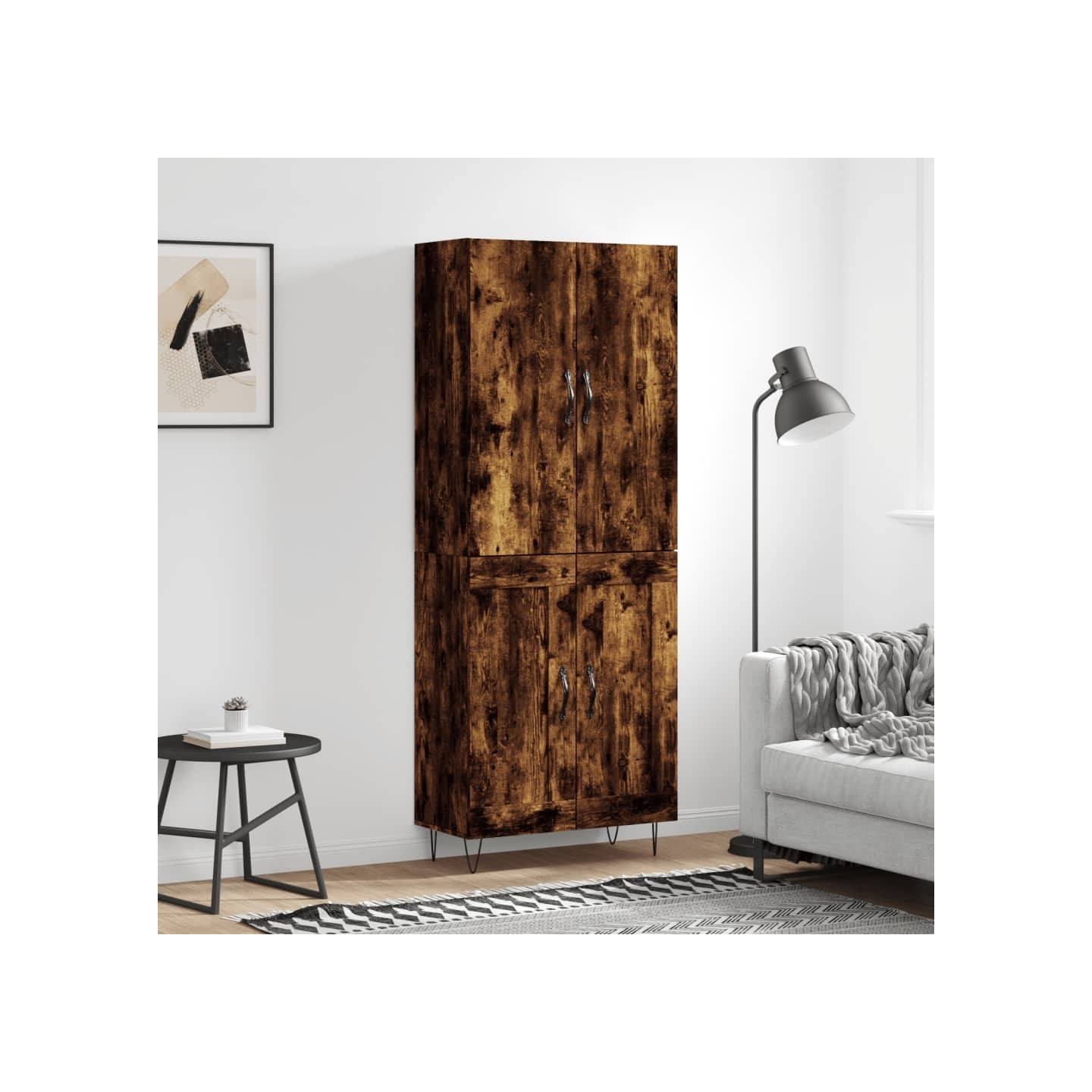 Buffet haut Chêne fumé 69,5x34x180 cm Bois d'ingénierie