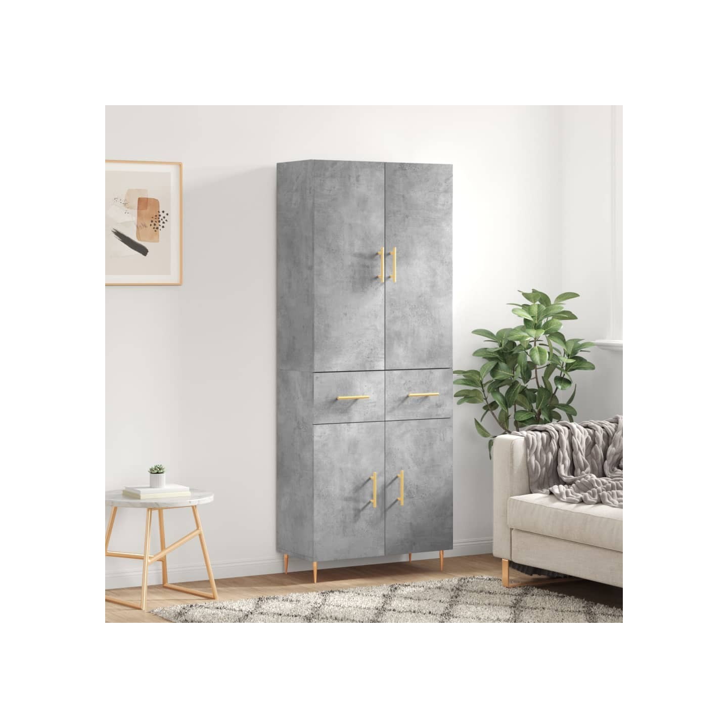 Buffet haut Gris béton 69,5x34x180 cm Bois d'ingénierie