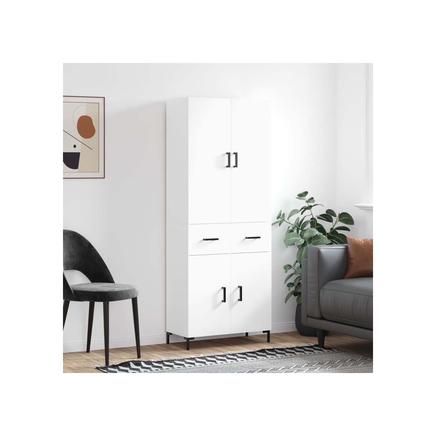 Buffet haut Blanc 69,5x34x180 cm Bois d'ingénierie