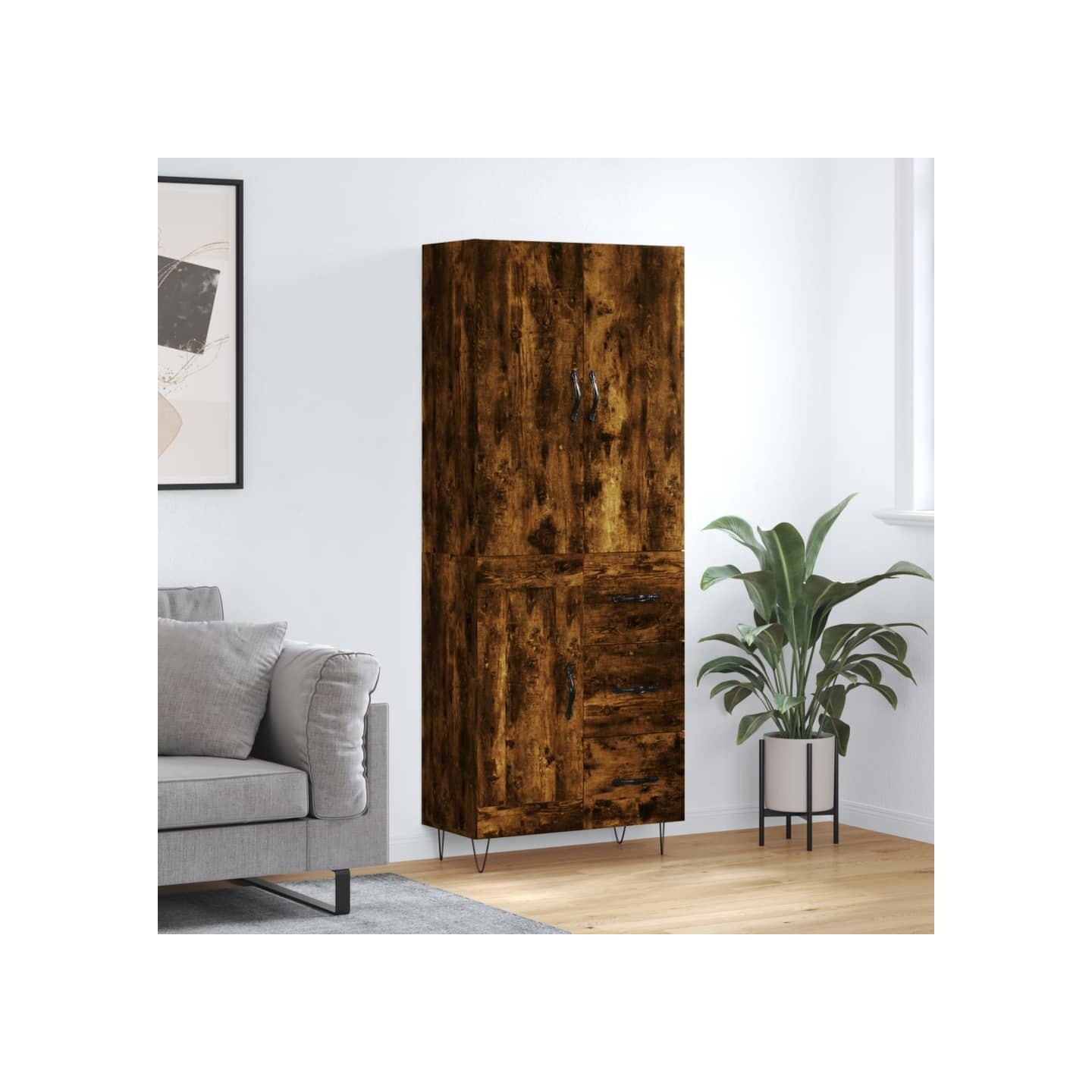 Buffet haut Chêne fumé 69,5x34x180 cm Bois d'ingénierie