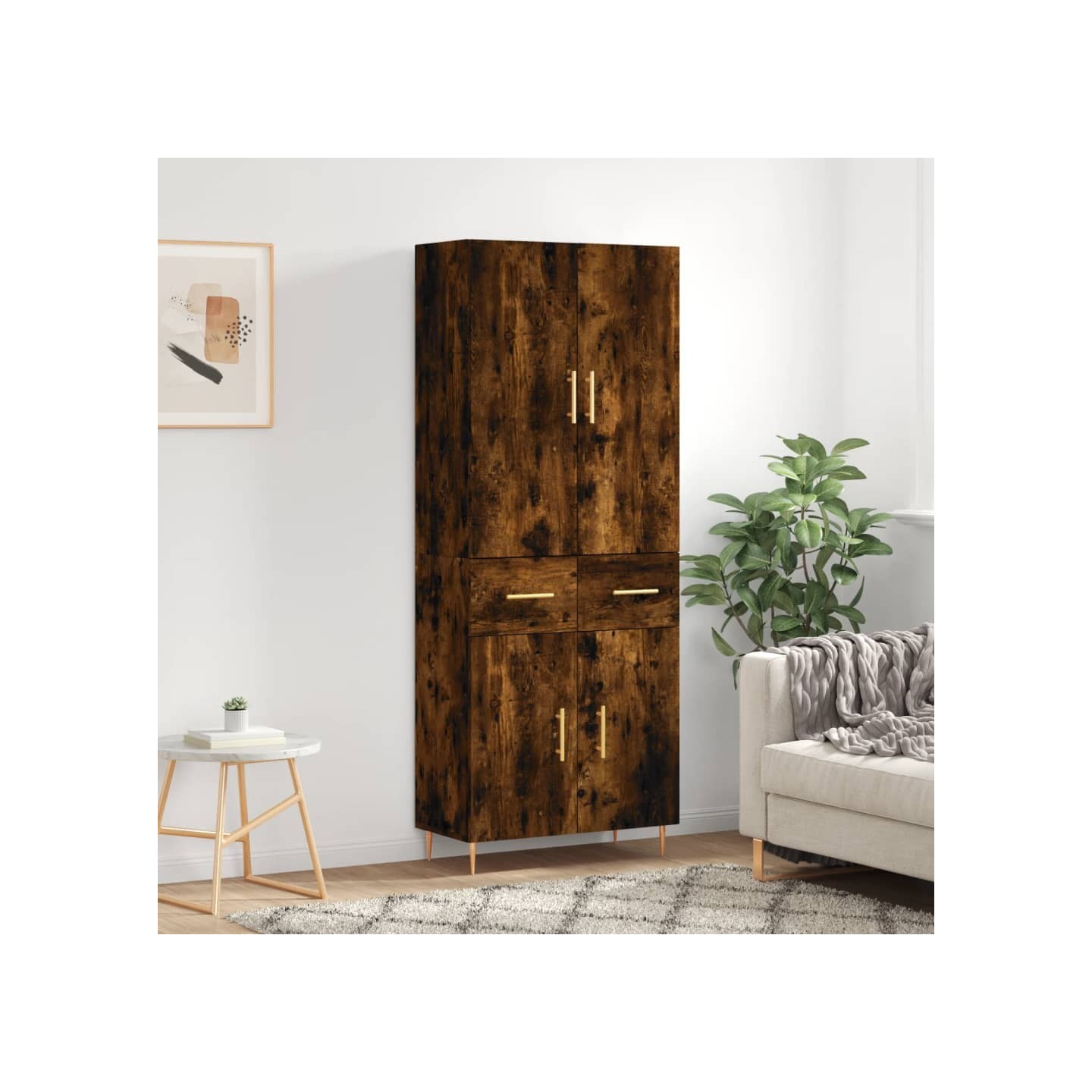 Buffet haut Chêne fumé 69,5x34x180 cm Bois d'ingénierie
